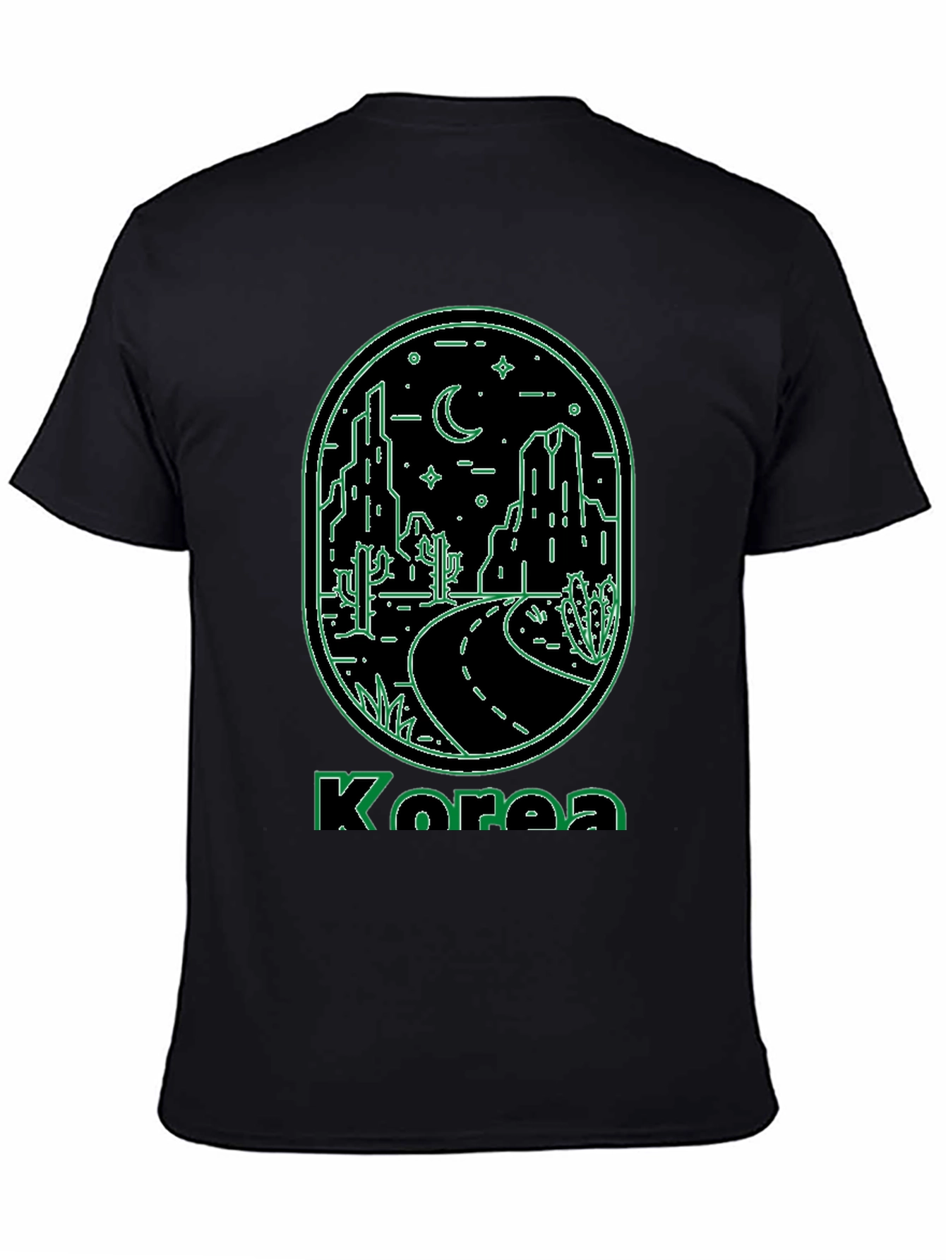 Korea Neon Desert Graphic Tee - Black Cotton Casual T-Shirt
