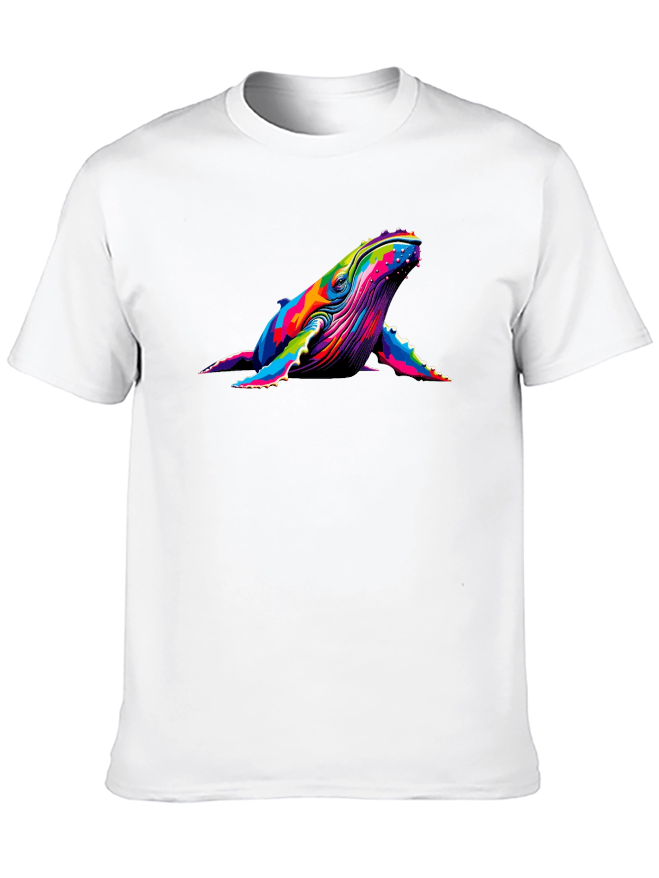 Rainbow Whale Graphic Tee - Black Cotton T-Shirt