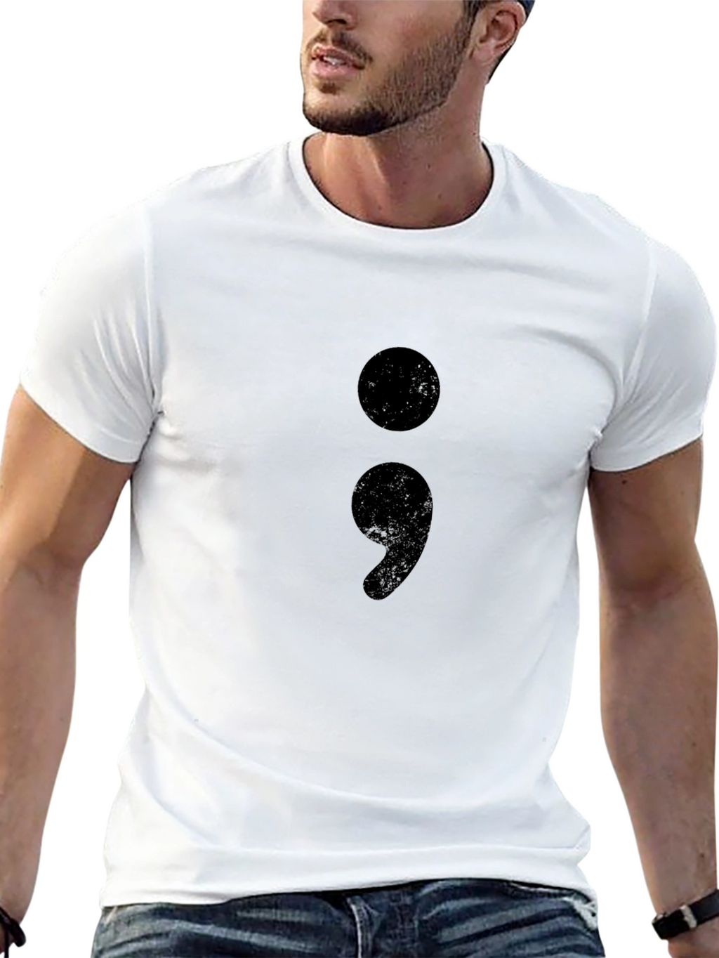 Semicolon Graphic Tee - Black Cotton Crew Neck