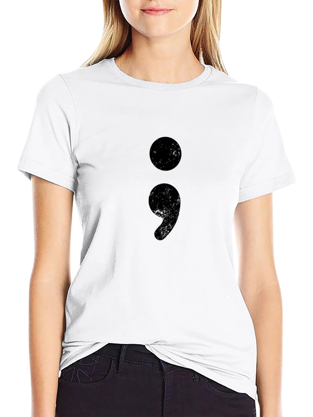 Semicolon Graphic Tee - Black Cotton Crew Neck