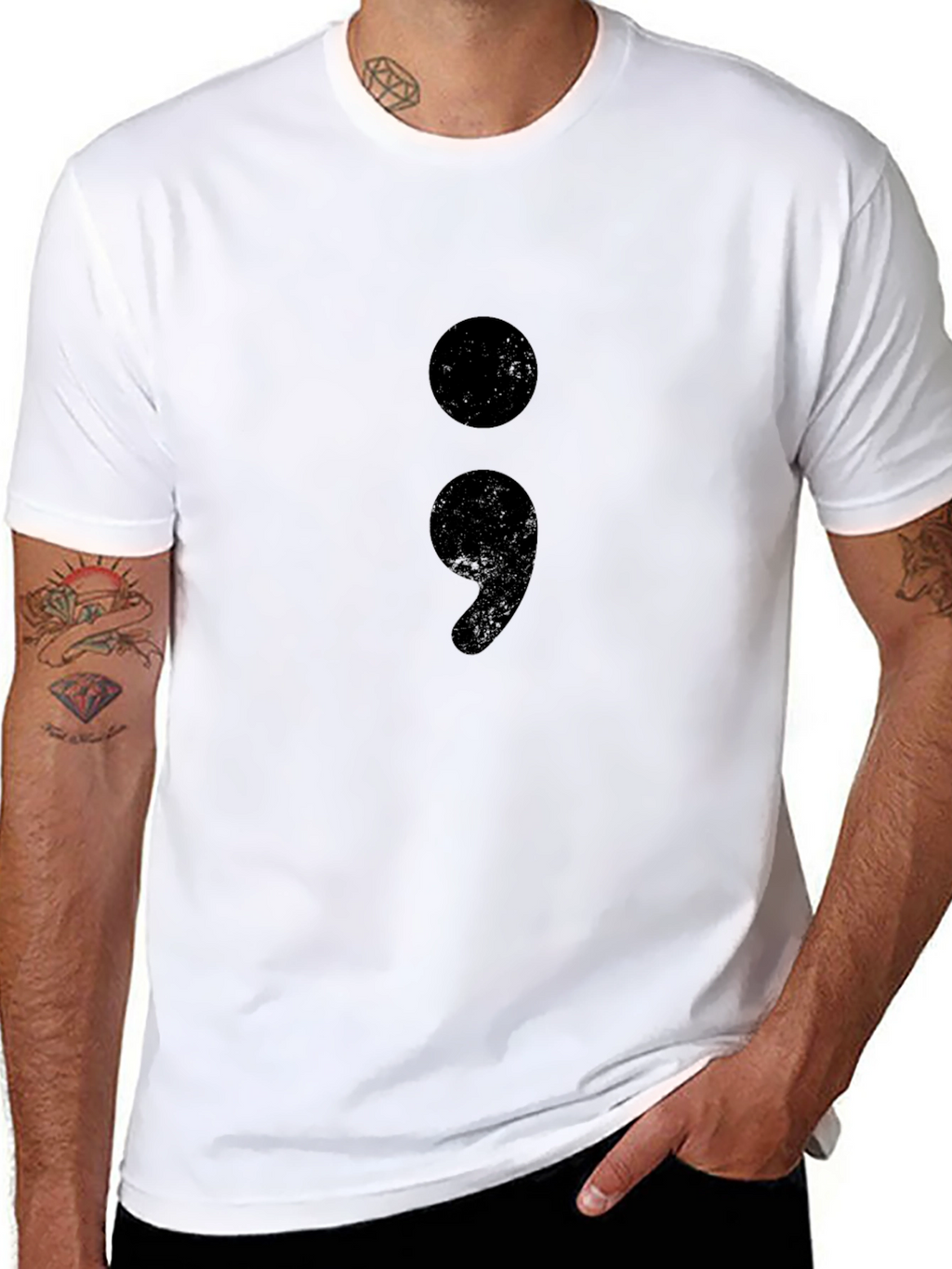 Semicolon Graphic Tee - Black Cotton Crew Neck