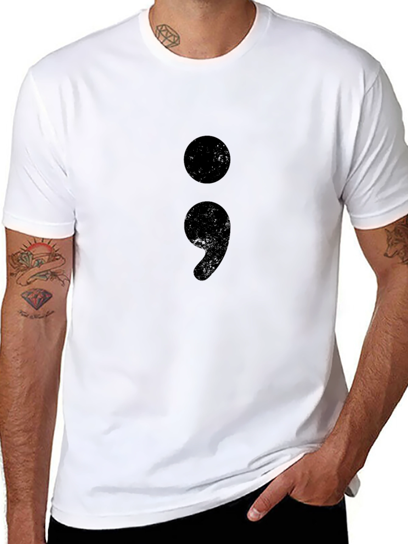 Semicolon Graphic Tee - Black Cotton Crew Neck