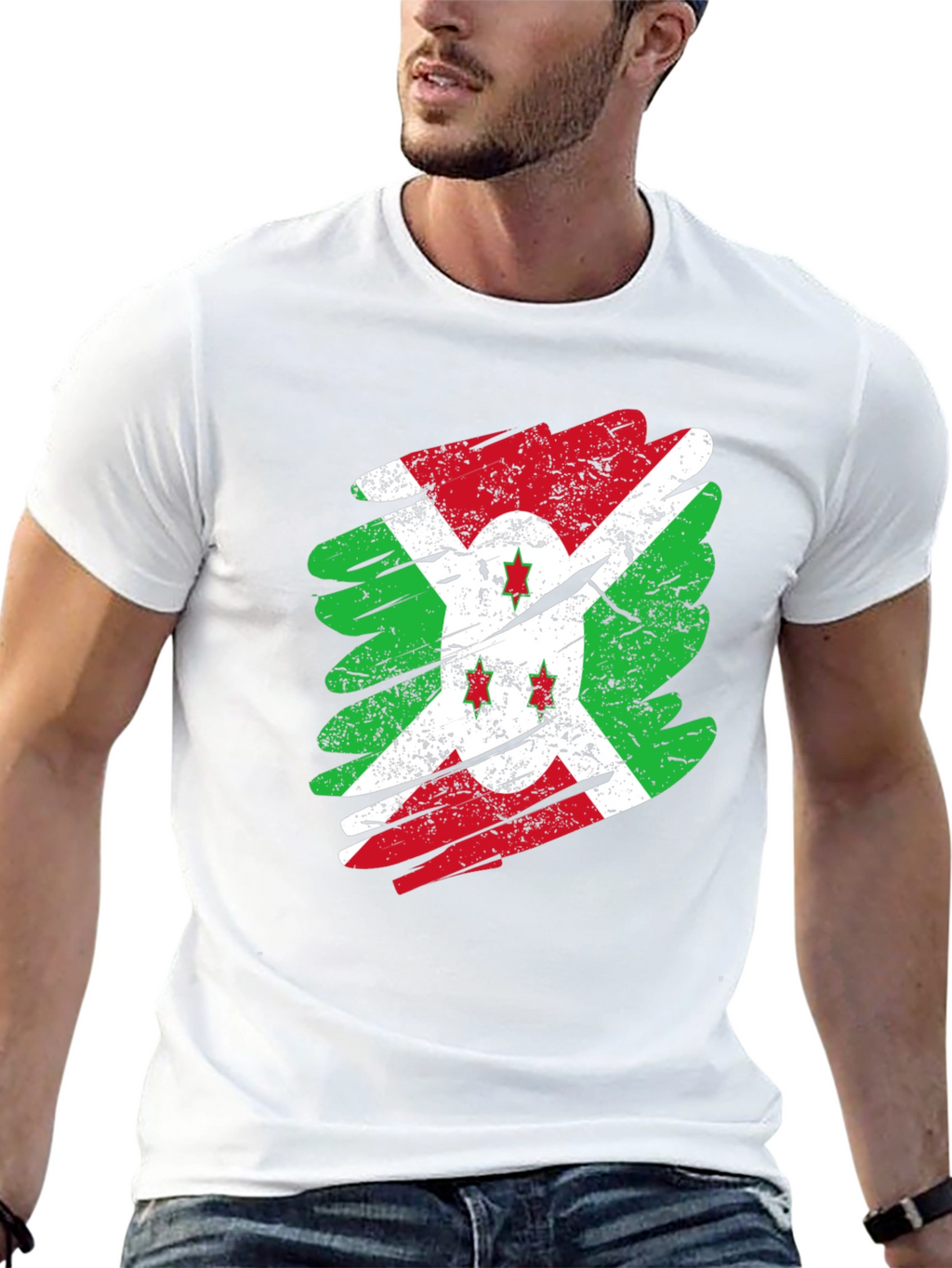 Burundi Flag Distressed T-Shirt Black