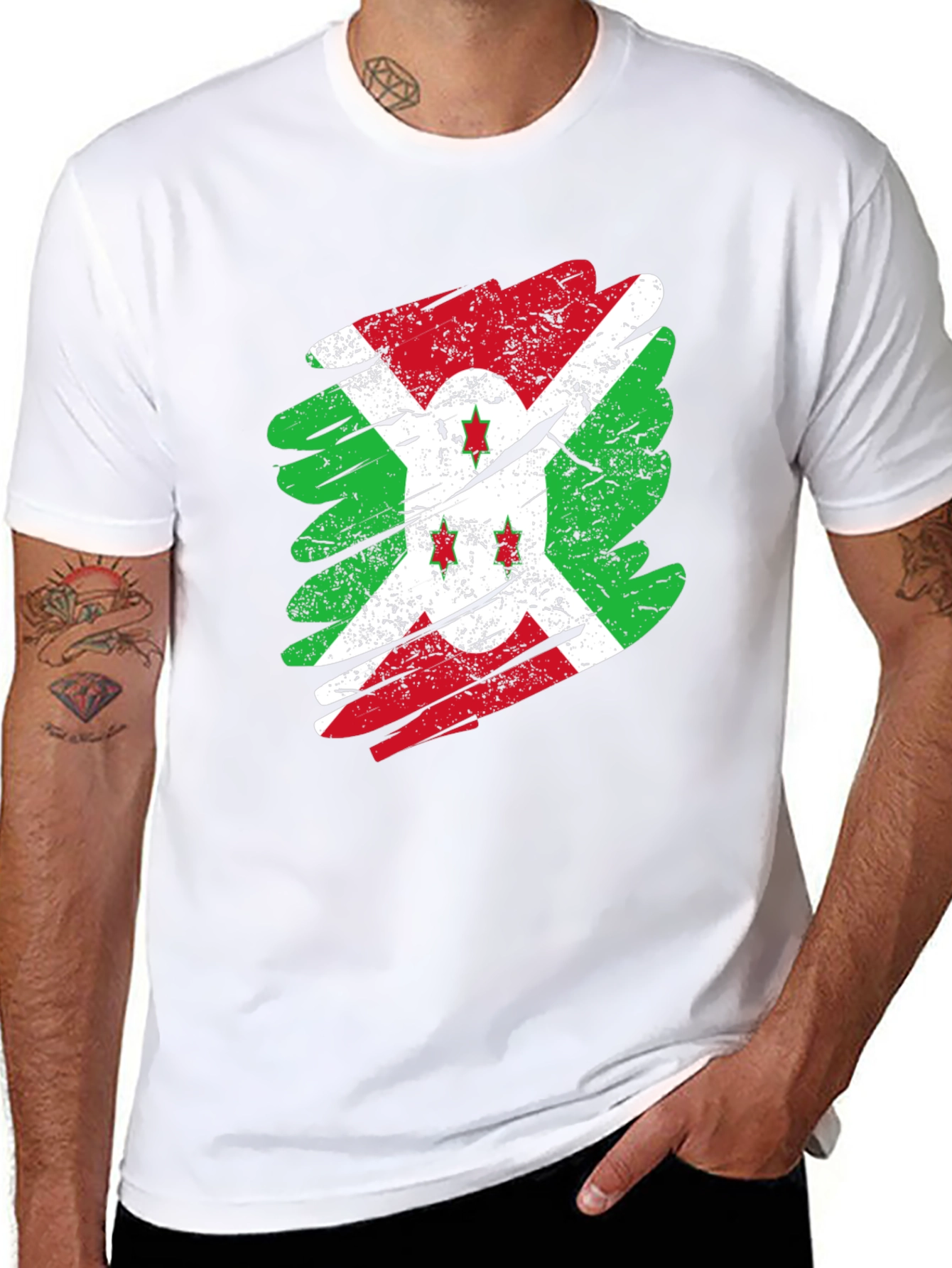 Burundi Flag Distressed T-Shirt Black