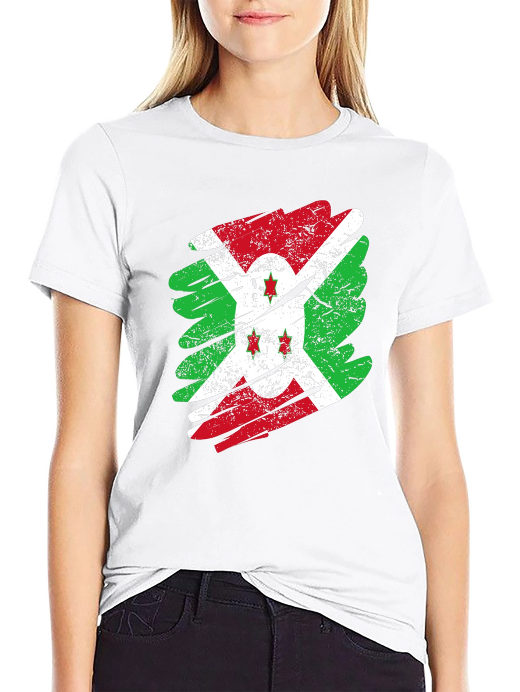 Burundi Flag Distressed T-Shirt Black