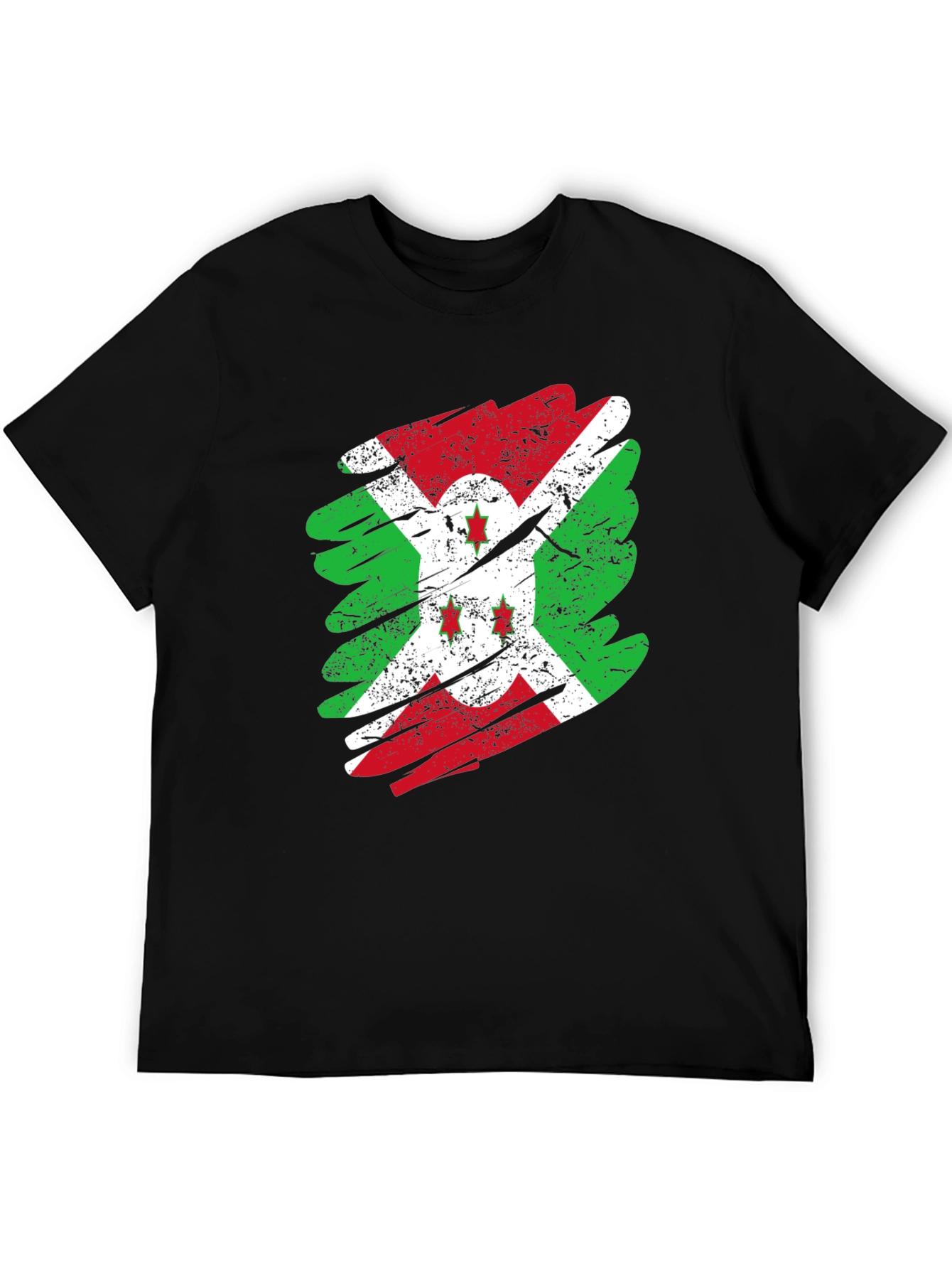 Burundi Flag Distressed T-Shirt Black