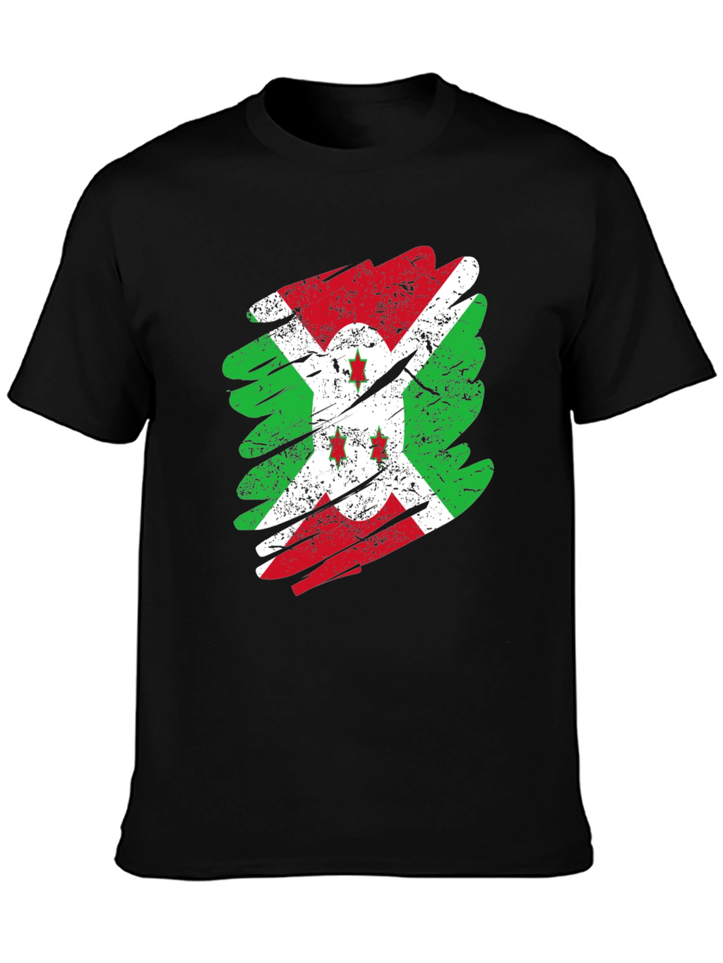 Burundi Flag Distressed T-Shirt Black