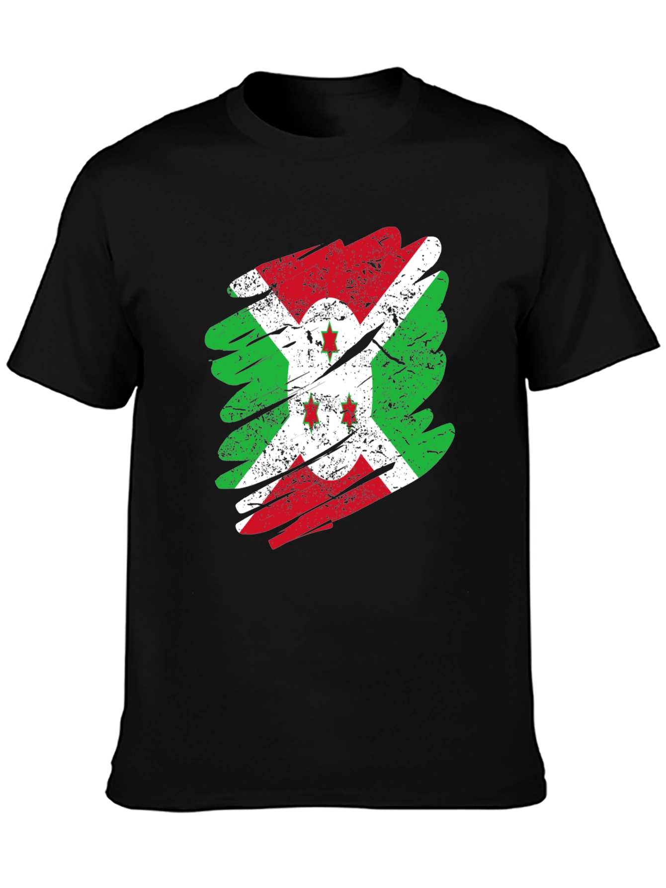 Burundi Flag Distressed T-Shirt Black