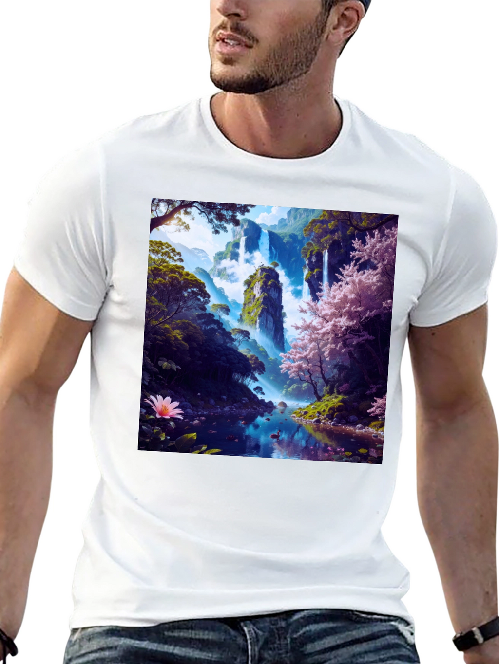 Nature Waterfall Graphic Tee - Unique Design