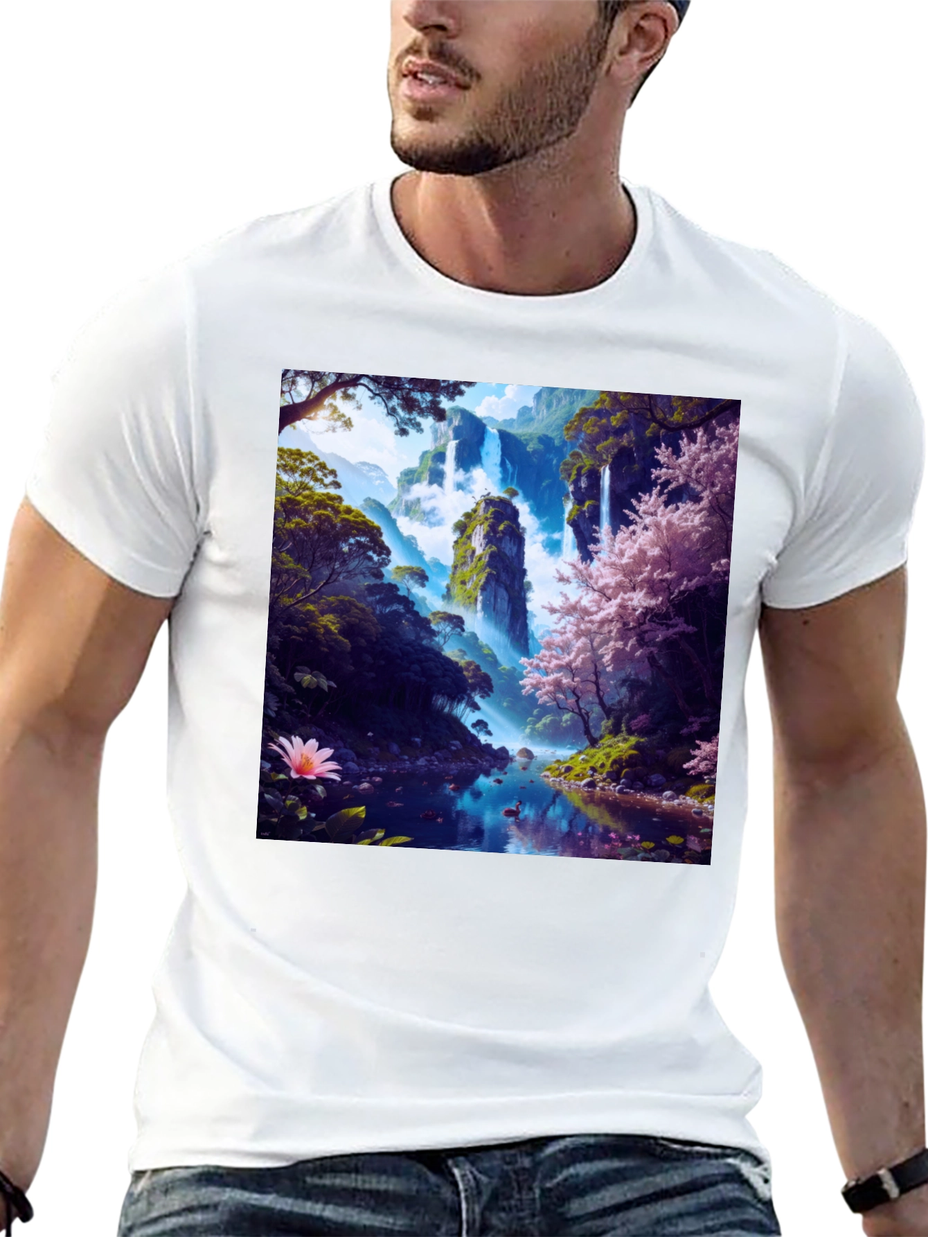 Nature Waterfall Graphic Tee - Unique Design
