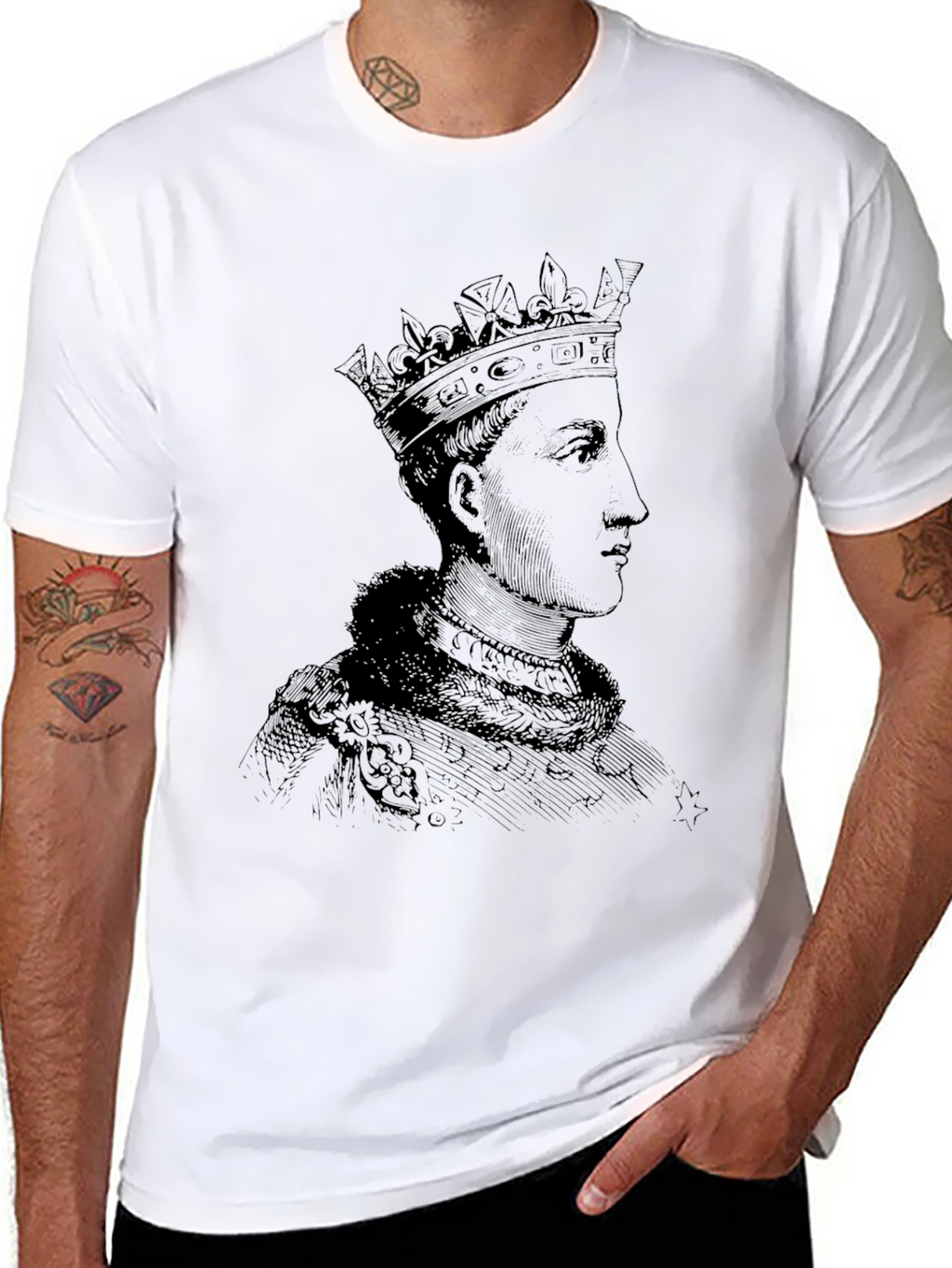 Royal Portrait Graphic Tee - Black Cotton T-Shirt