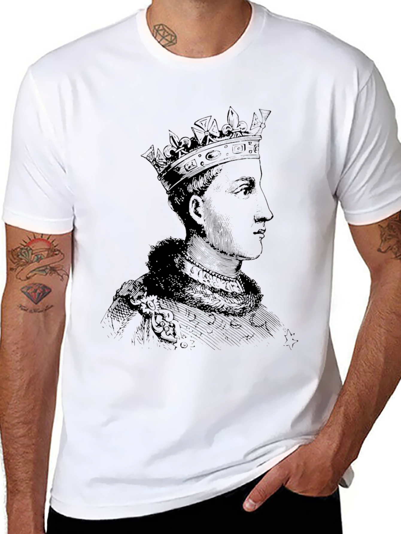 Royal Portrait Graphic Tee - Black Cotton T-Shirt