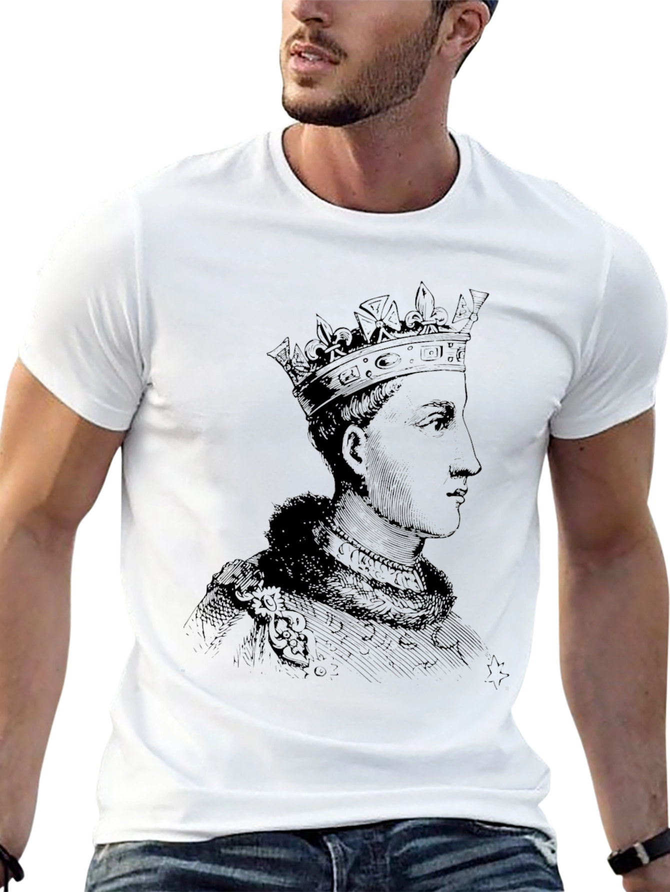 Royal Portrait Graphic Tee - Black Cotton T-Shirt