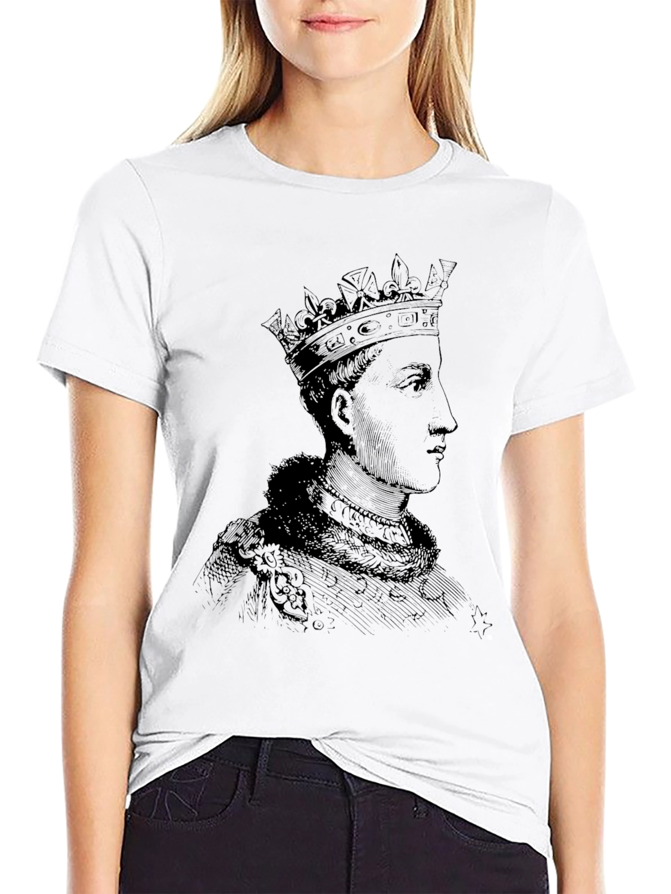 Royal Portrait Graphic Tee - Black Cotton T-Shirt
