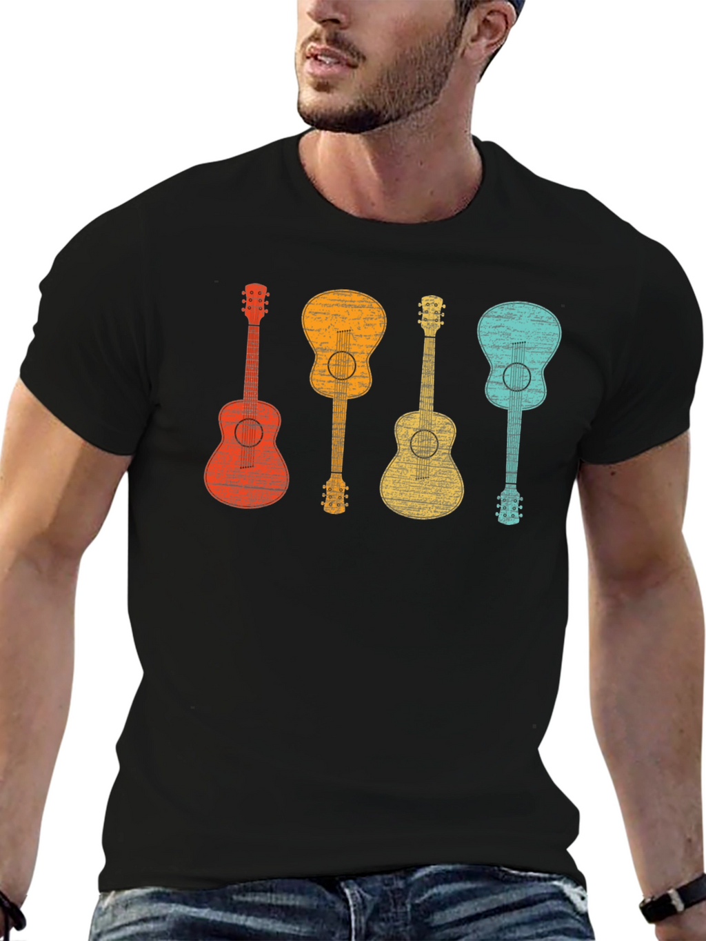 Retro Guitars Graphic Tee - Music Lovers T-Shirt