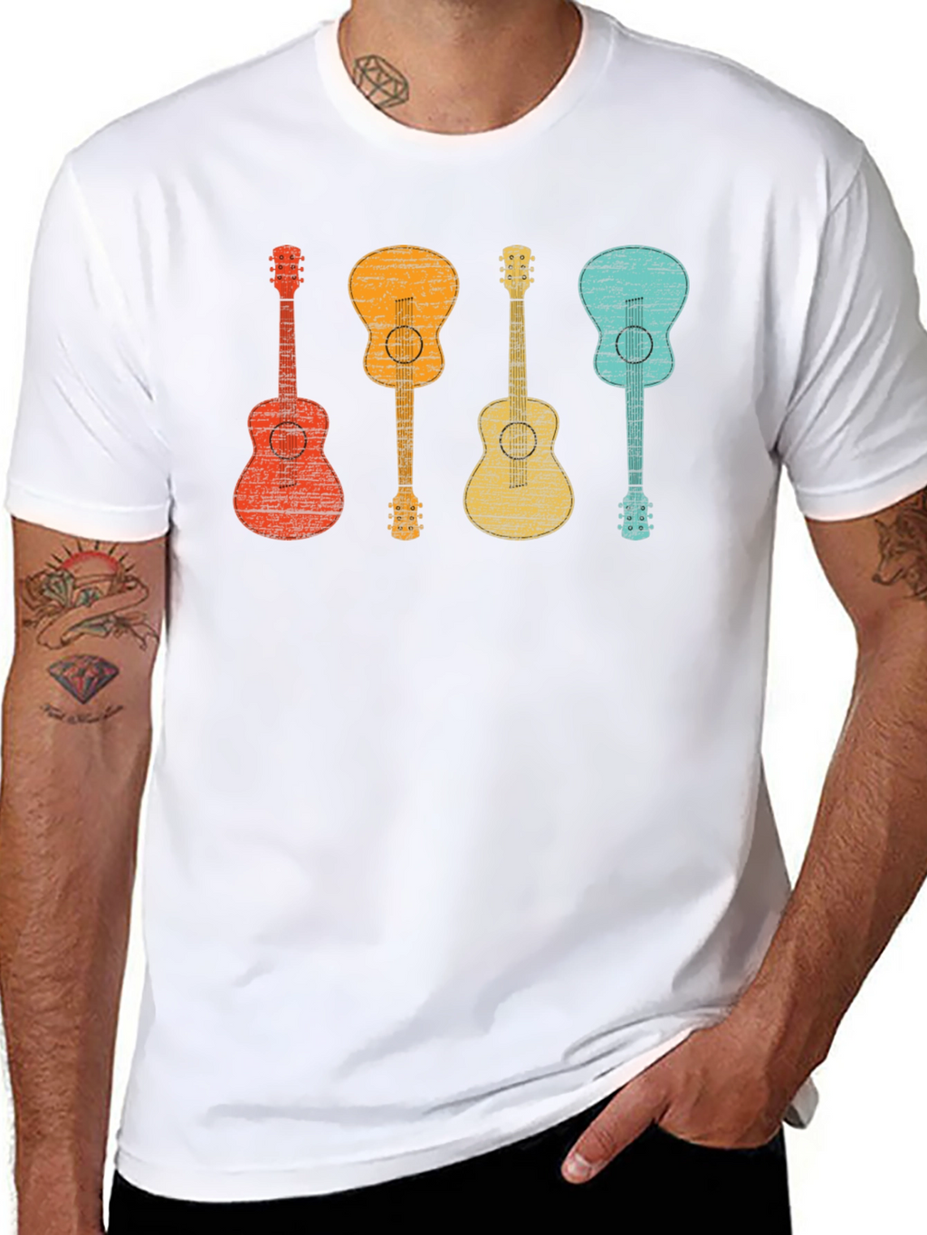 Retro Guitars Graphic Tee - Music Lovers T-Shirt