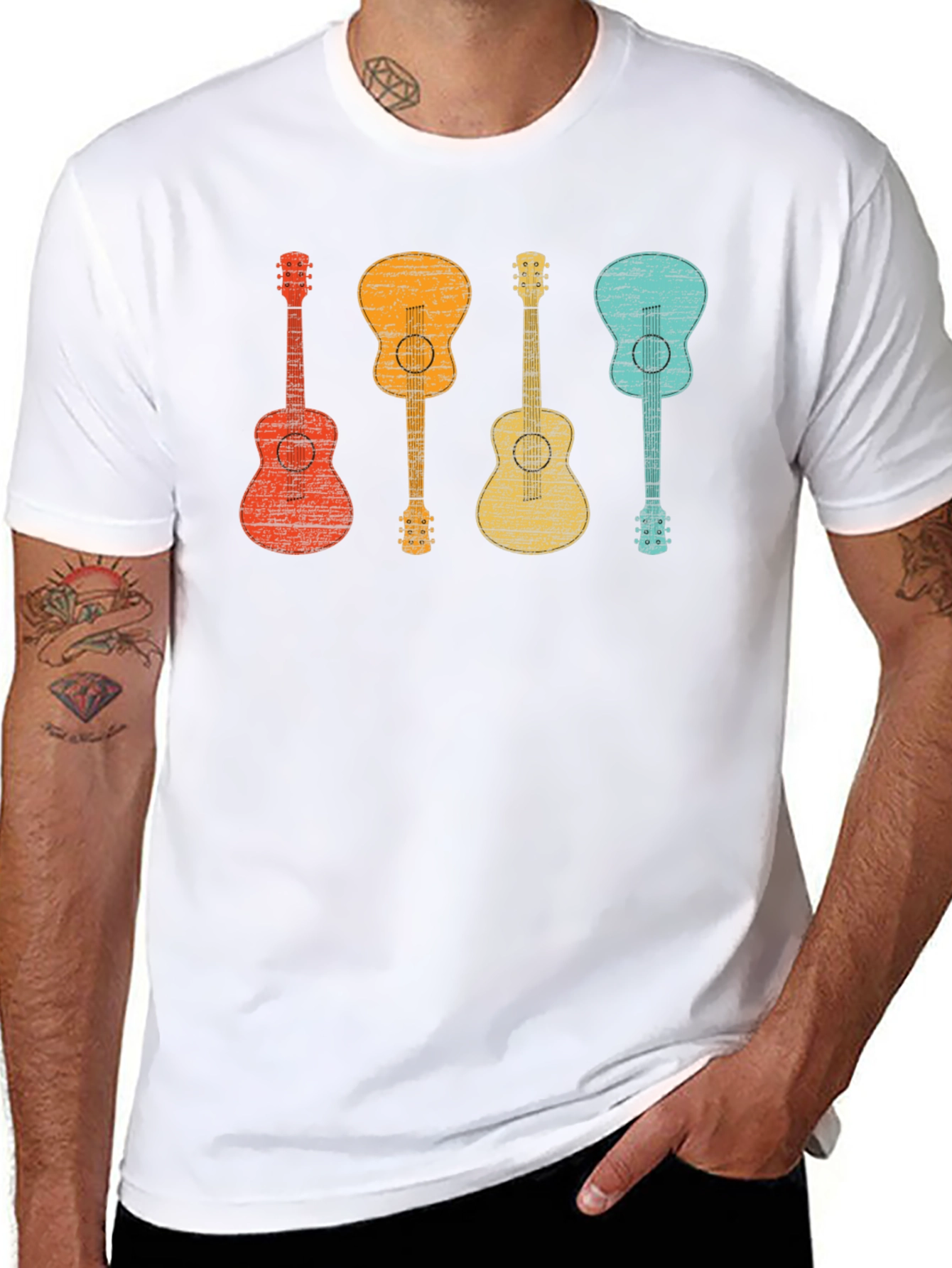 Retro Guitars Graphic Tee - Music Lovers T-Shirt
