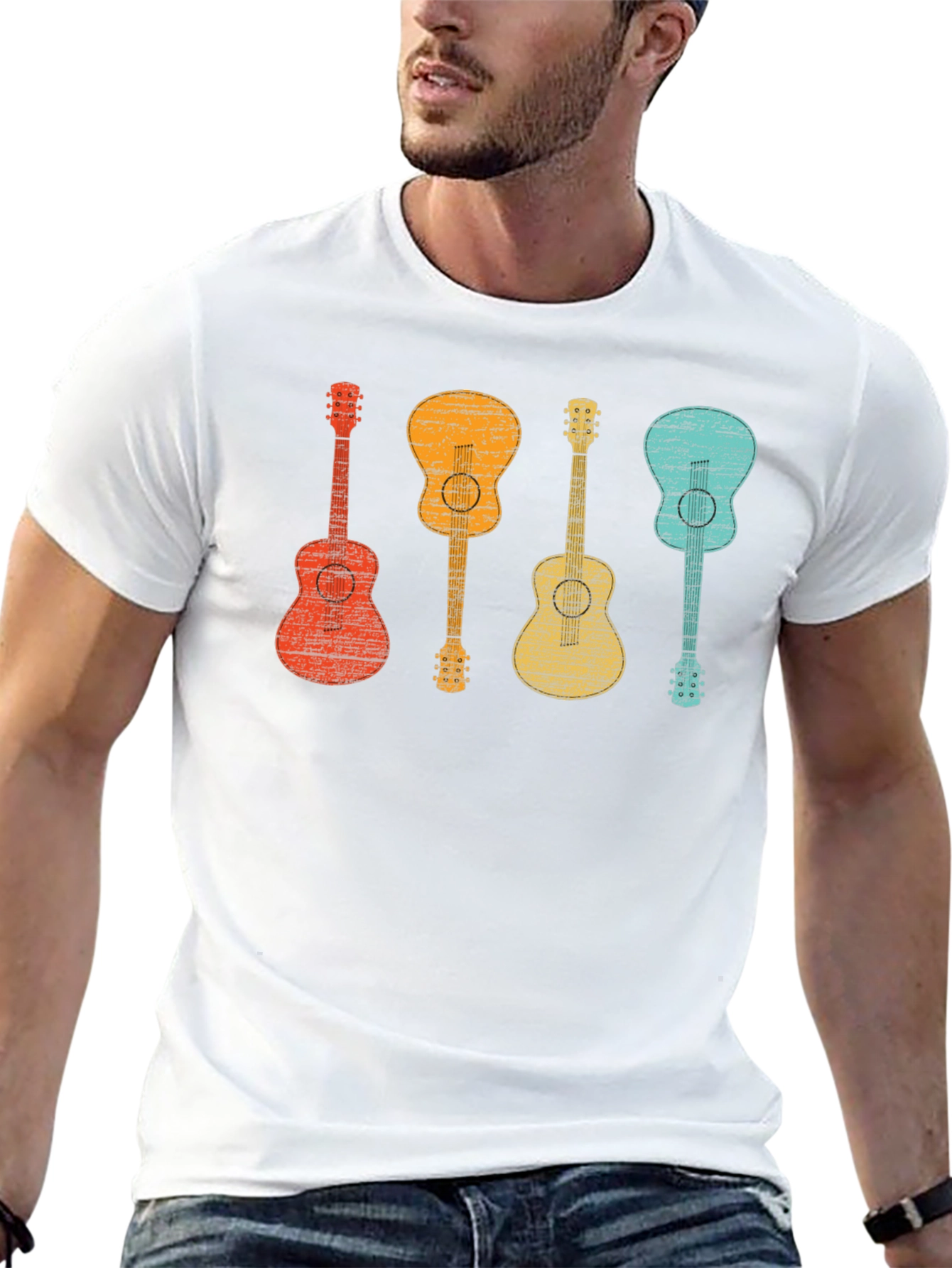 Retro Guitars Graphic Tee - Music Lovers T-Shirt