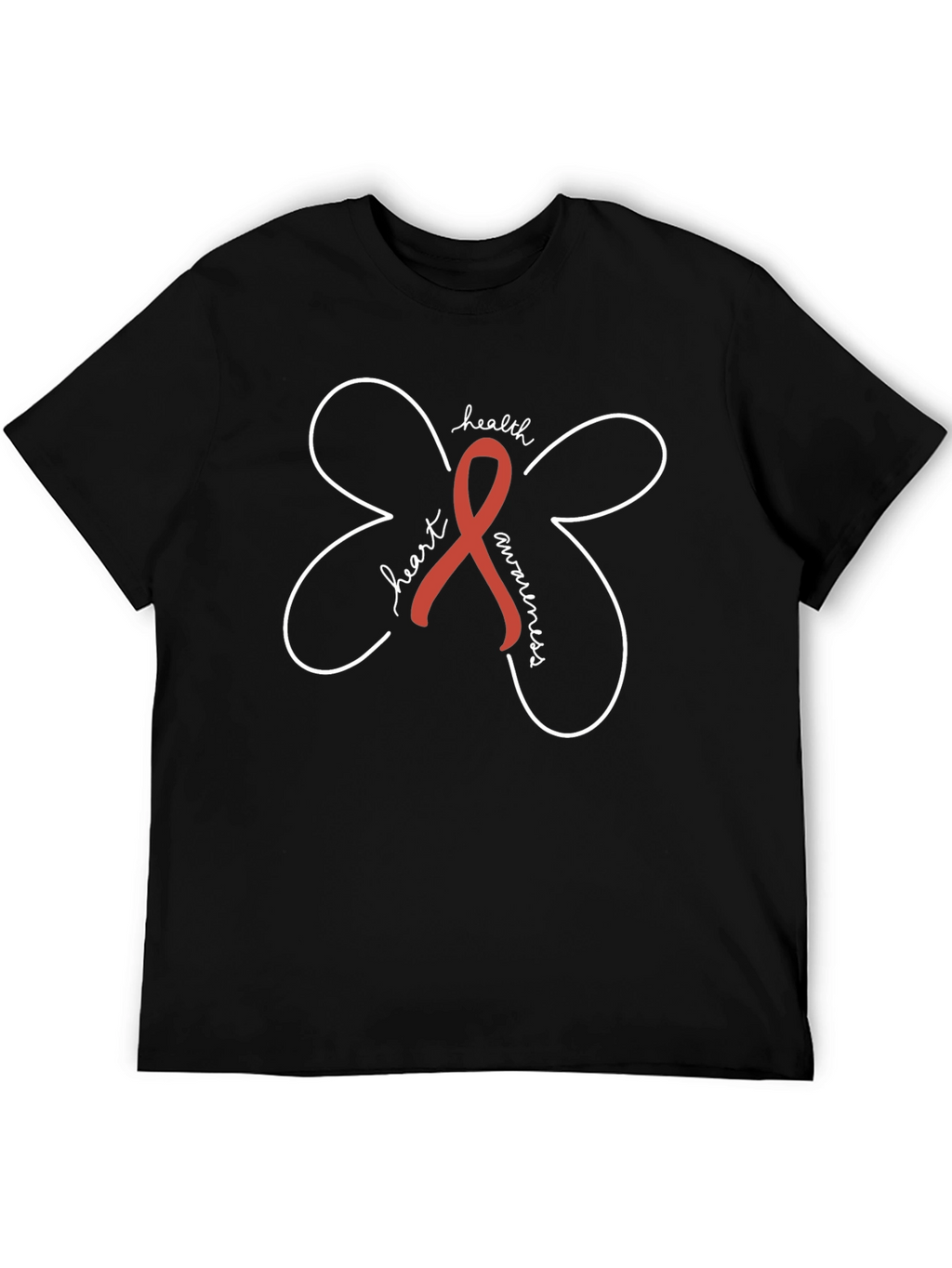 Heart Health Awareness Ribbon Black Tee