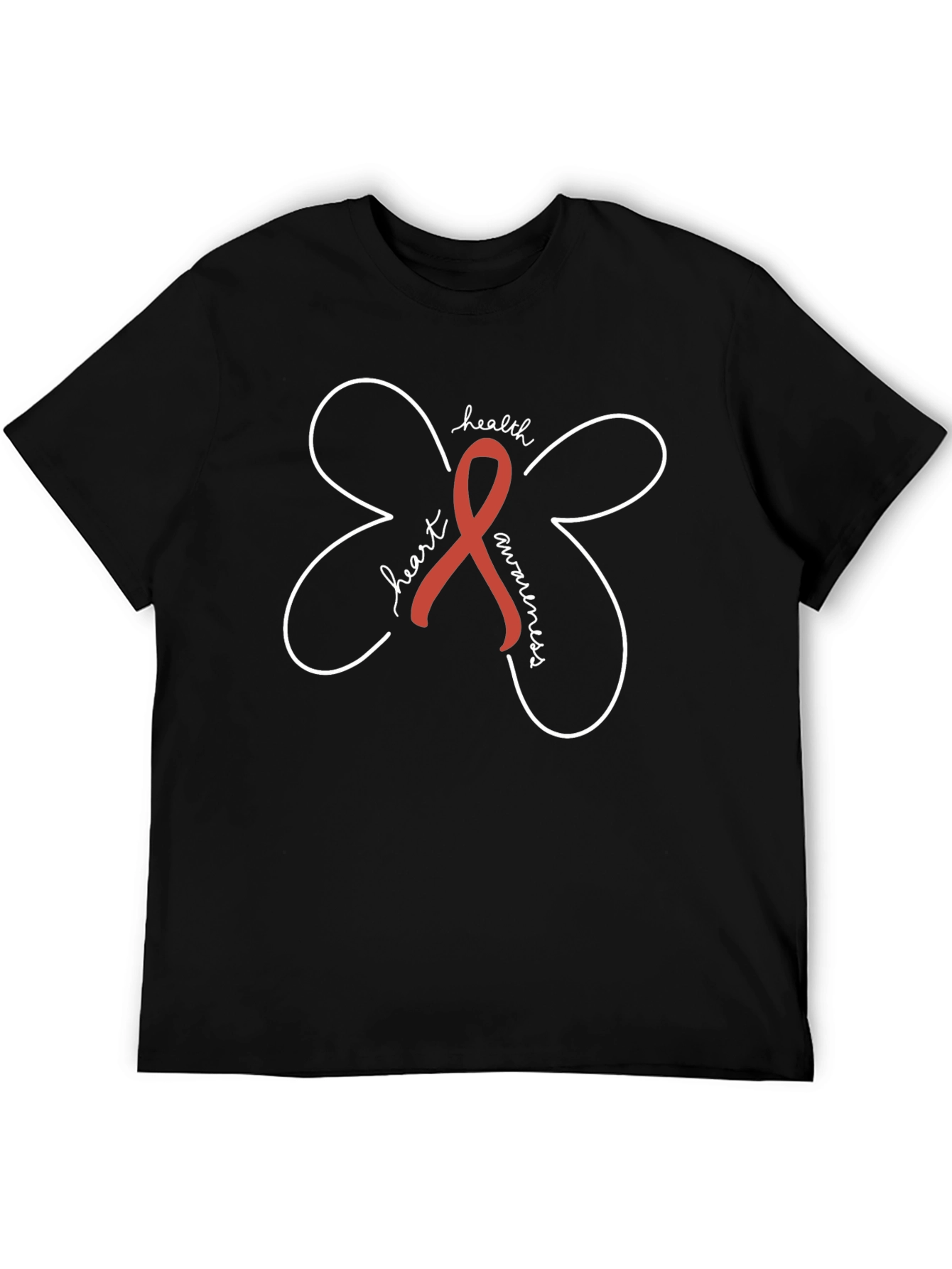 Heart Health Awareness Ribbon Black Tee
