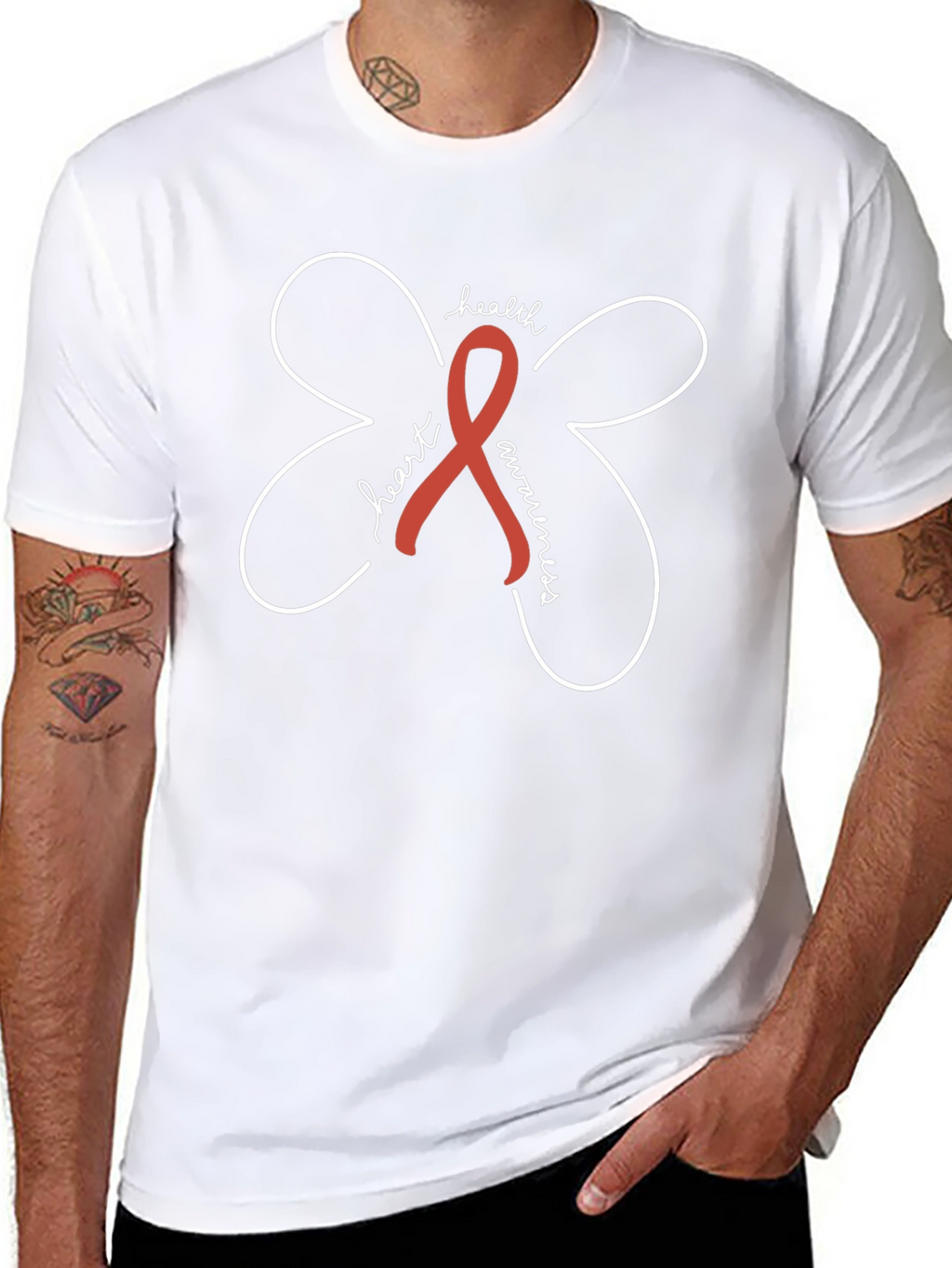 Heart Health Awareness Ribbon Black Tee