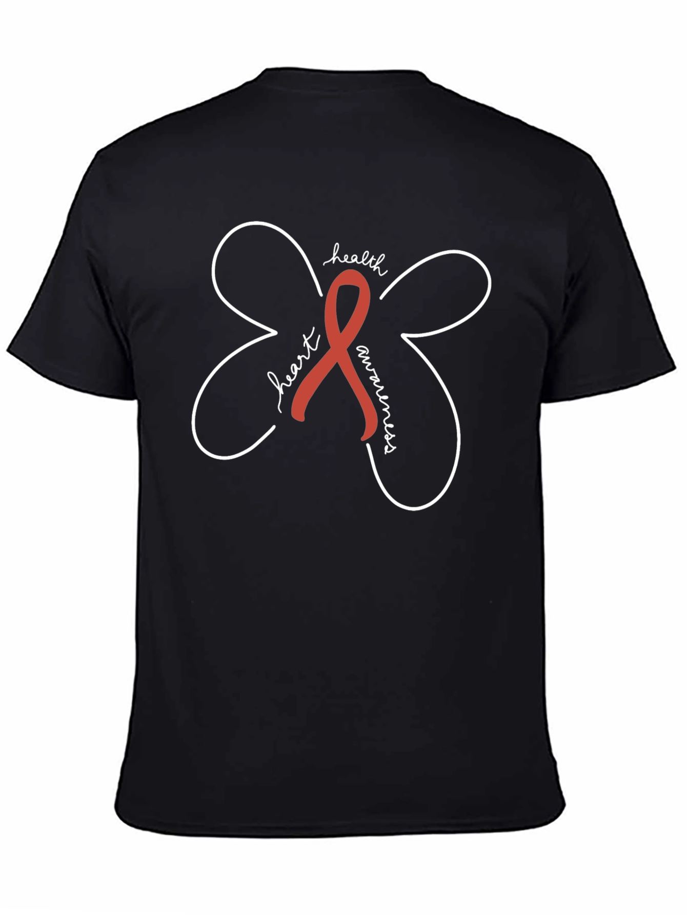 Heart Health Awareness Ribbon Black Tee