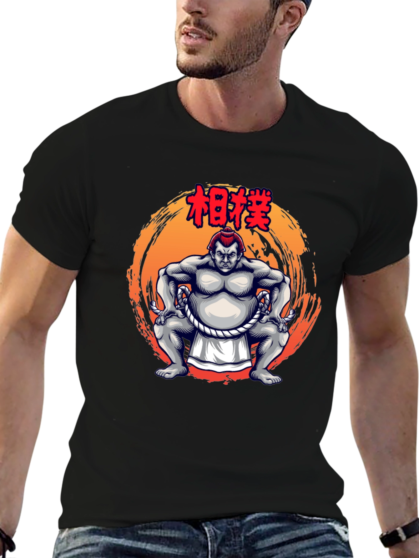 Sumo Wrestler Graphic Tee - Bold Black T-Shirt