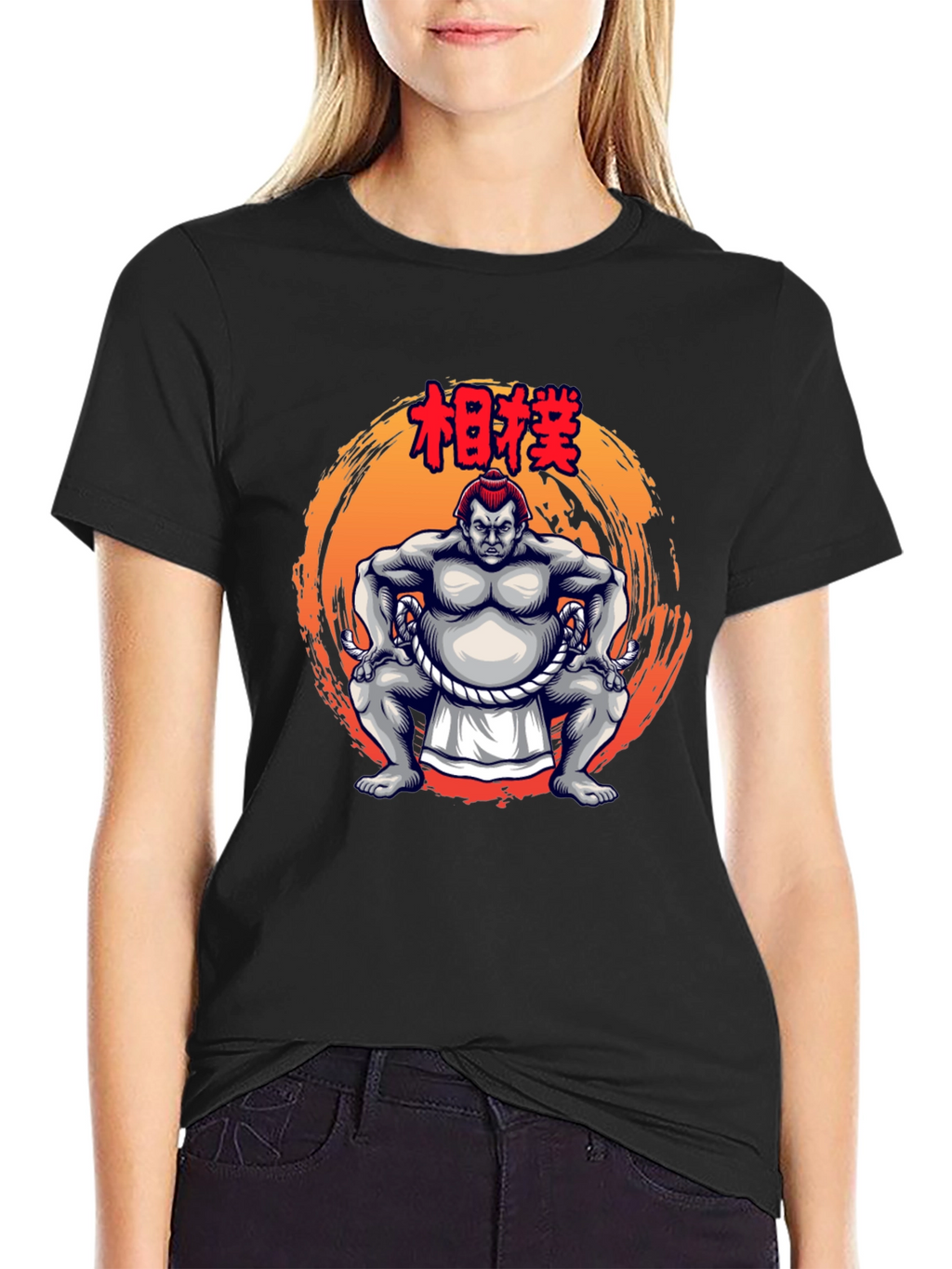 Sumo Wrestler Graphic Tee - Bold Black T-Shirt