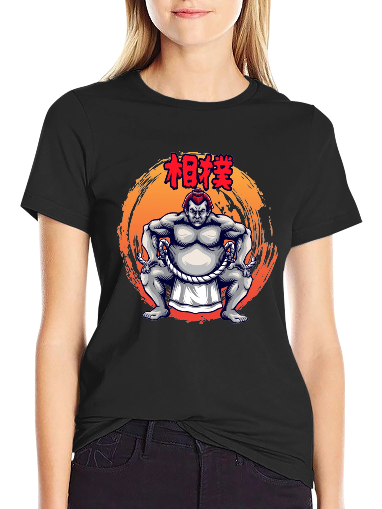 Sumo Wrestler Graphic Tee - Bold Black T-Shirt