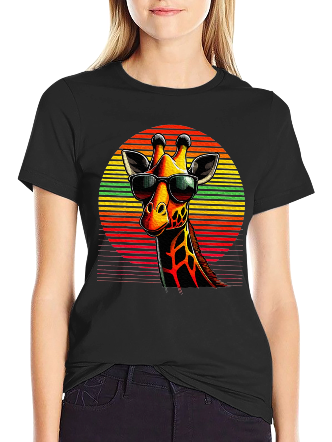 Cool Giraffe Graphic Tee - Stylish Black T-Shirt
