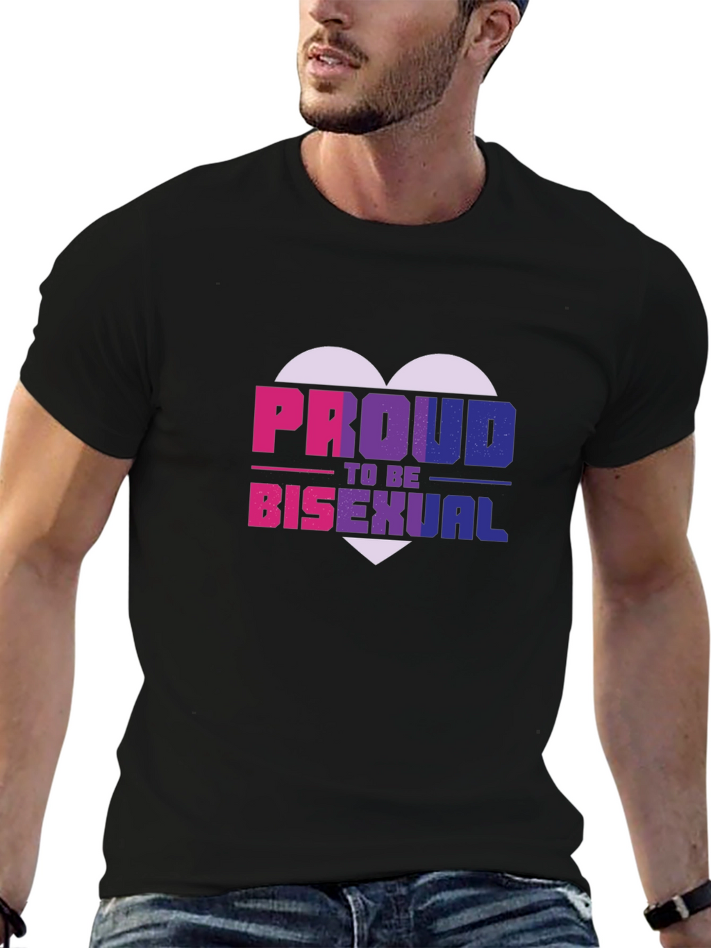 Proud Bisexual Heart Graphic Tee - Black Cotton Blend