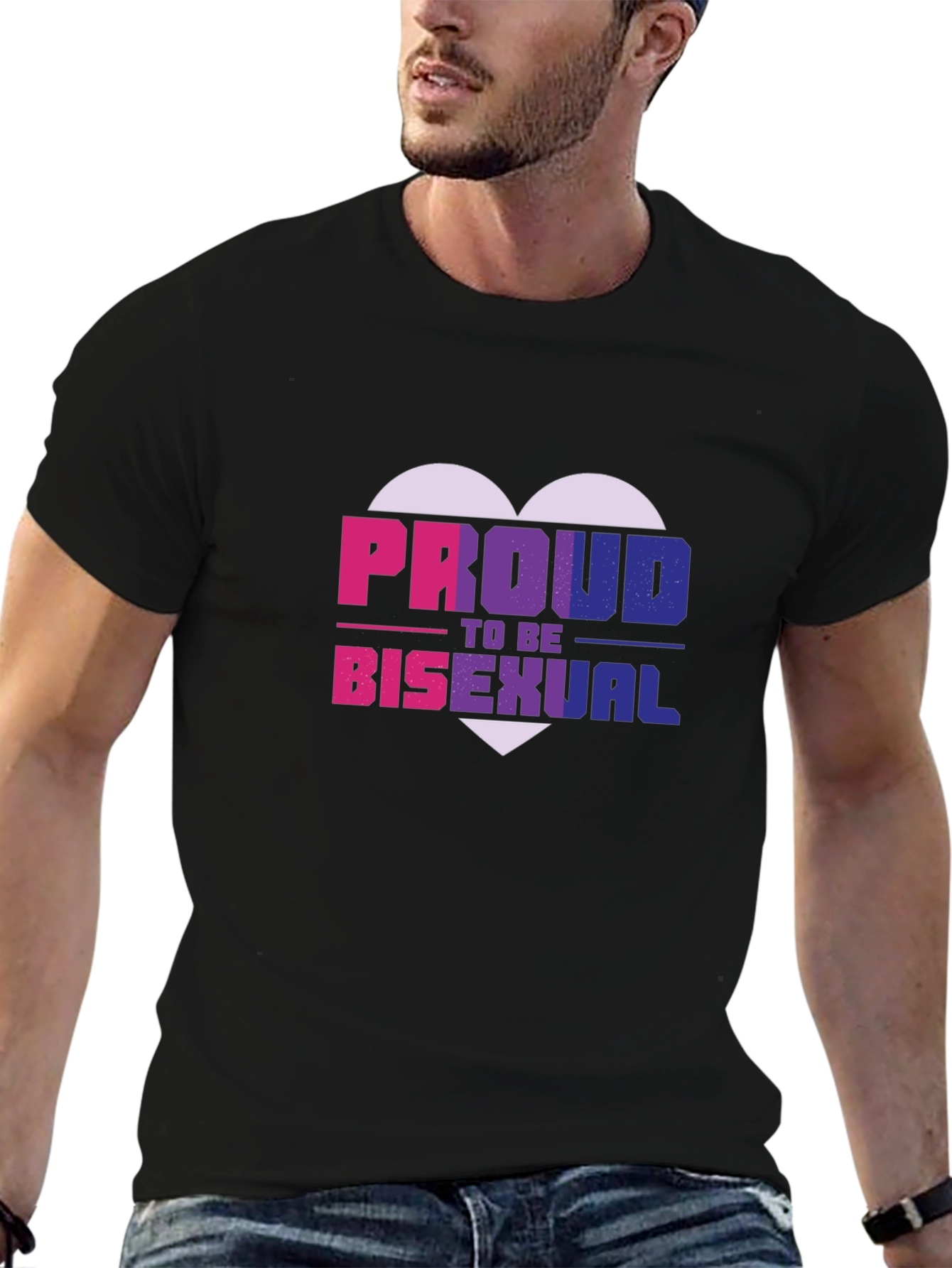 Proud Bisexual Heart Graphic Tee - Black Cotton Blend