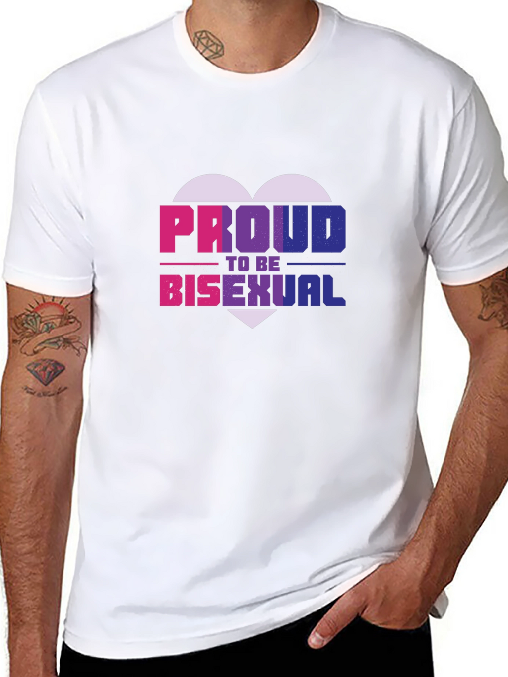Proud Bisexual Heart Graphic Tee - Black Cotton Blend