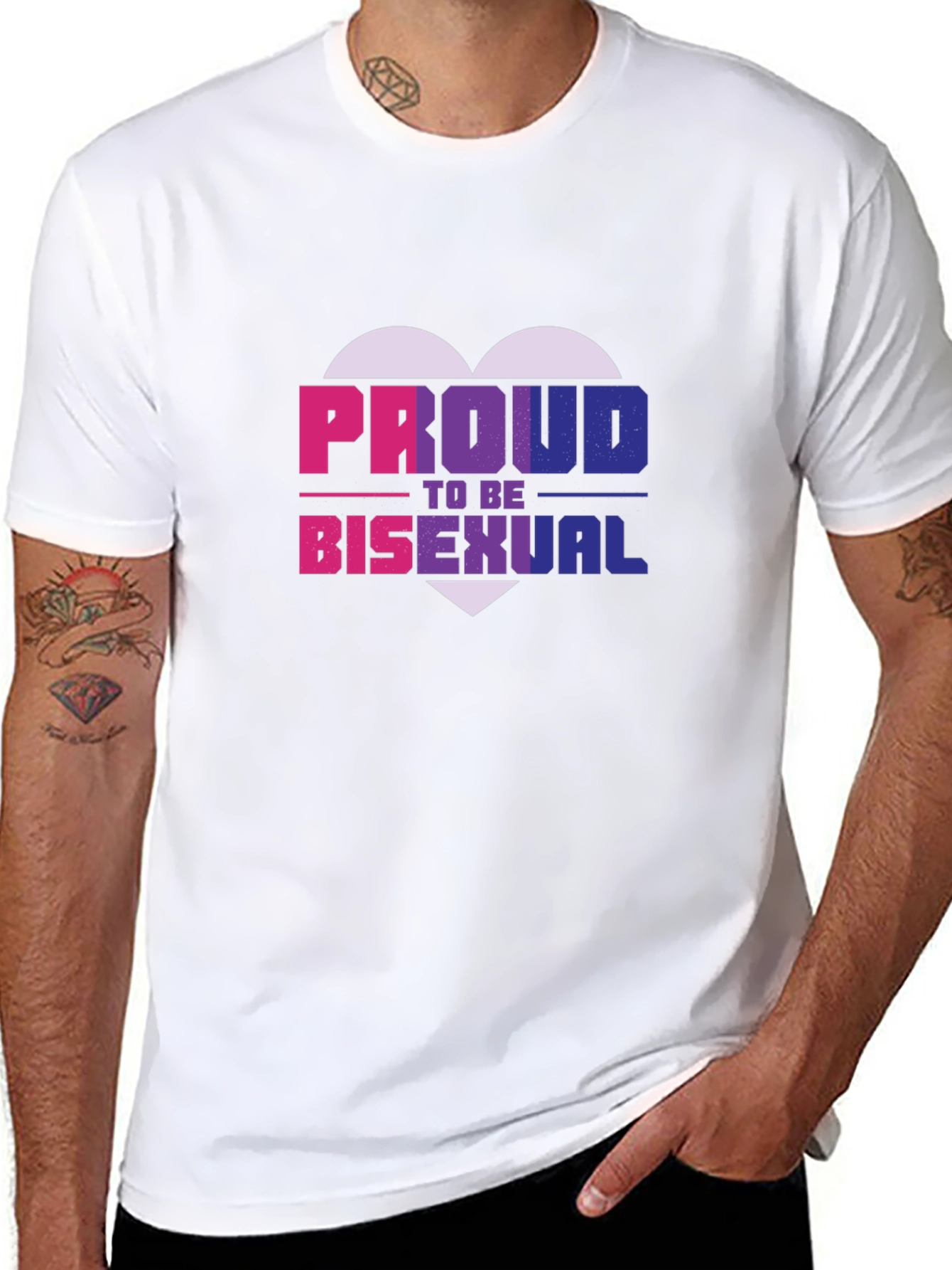 Proud Bisexual Heart Graphic Tee - Black Cotton Blend