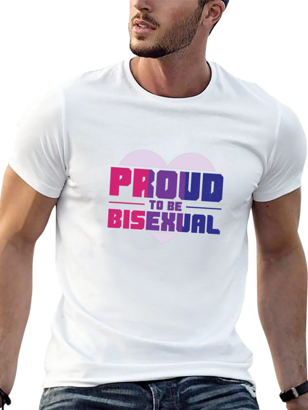 Proud Bisexual Heart Graphic Tee - Black Cotton Blend