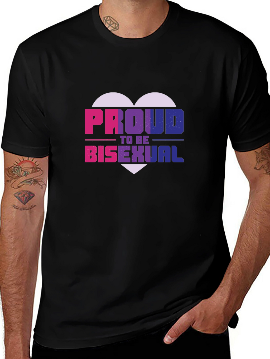 Proud Bisexual Heart Graphic Tee - Black Cotton Blend