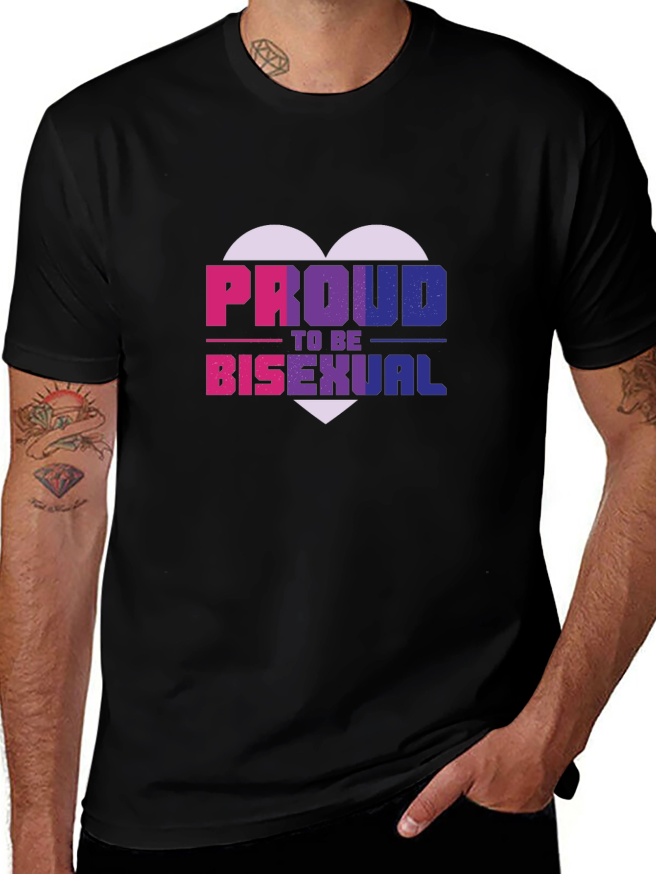 Proud Bisexual Heart Graphic Tee - Black Cotton Blend