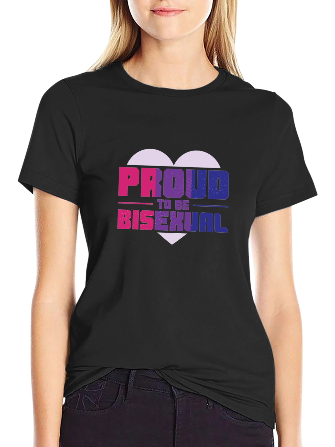 Proud Bisexual Heart Graphic Tee - Black Cotton Blend