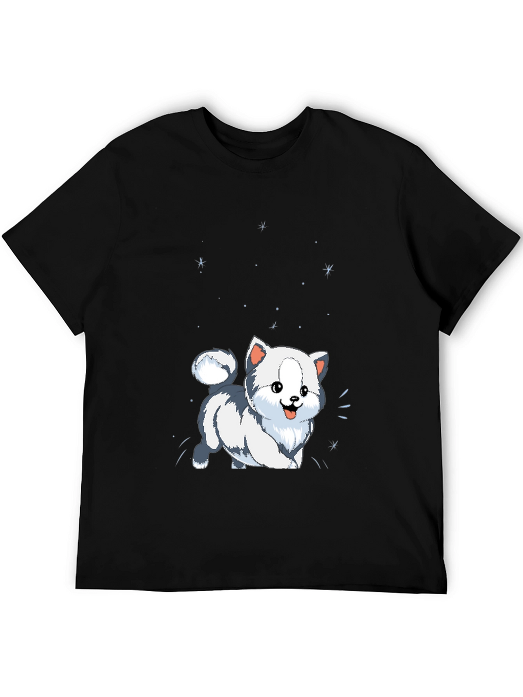 Cute Cartoon Puppy Graphic Tee - Black