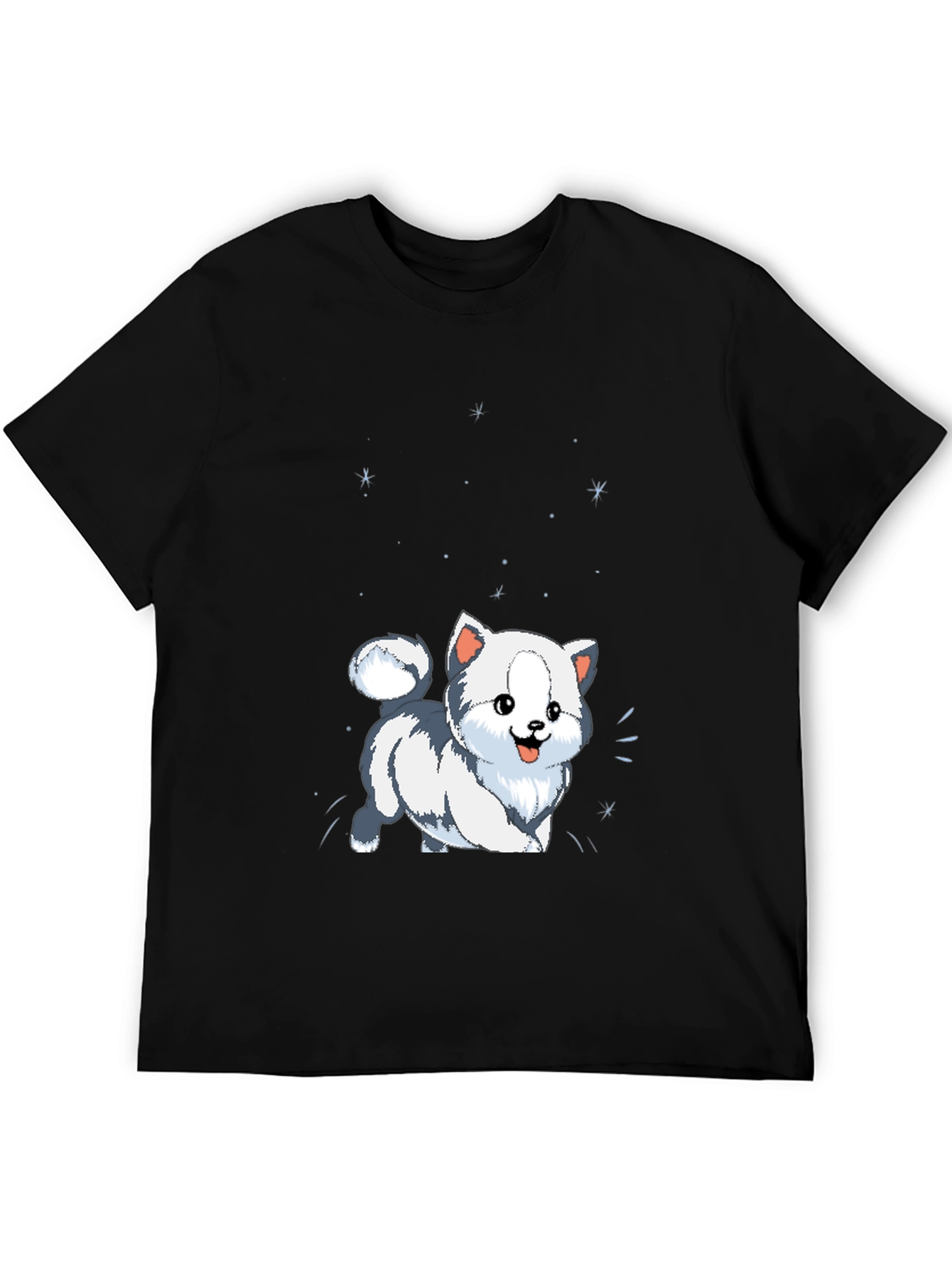 Cute Cartoon Puppy Graphic Tee - Black