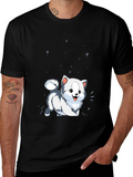 Cute Cartoon Puppy Graphic Tee - Black