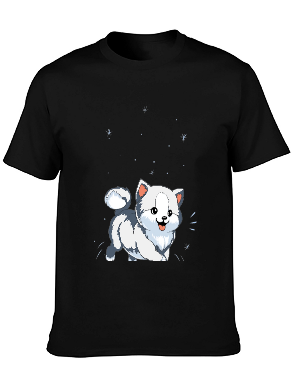 Cute Cartoon Puppy Graphic Tee - Black