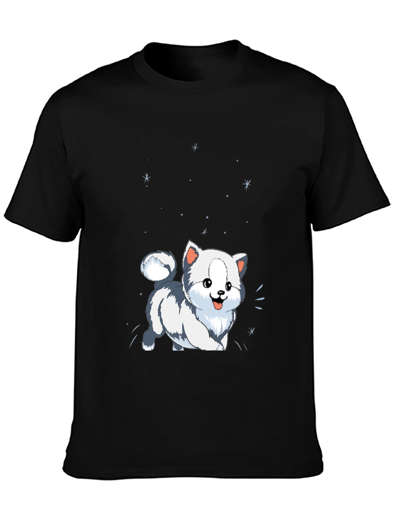 Cute Cartoon Puppy Graphic Tee - Black