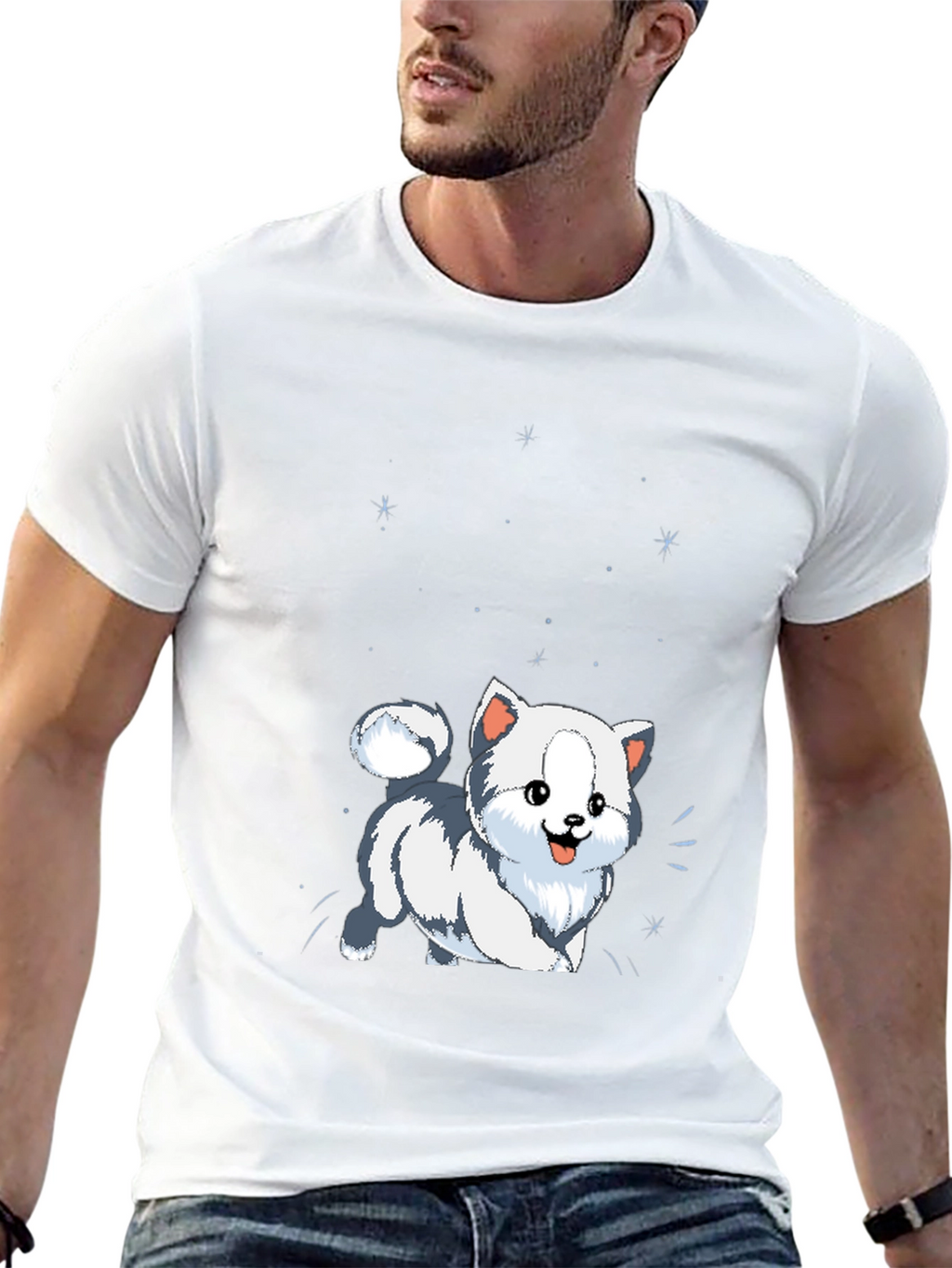 Cute Cartoon Puppy Graphic Tee - Black
