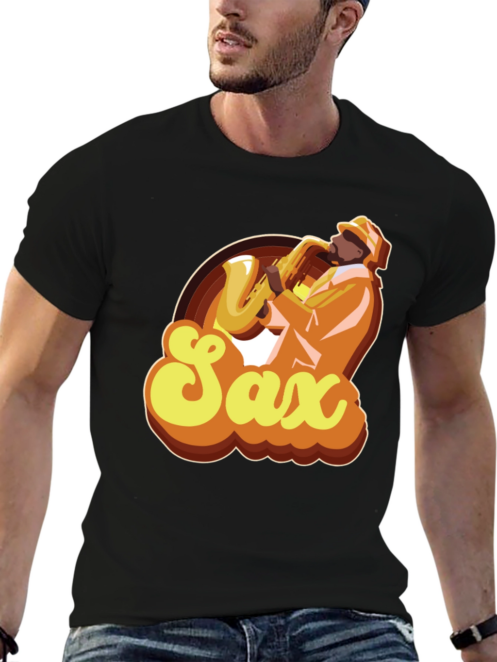 Retro Saxophone Player Graphic T-Shirt