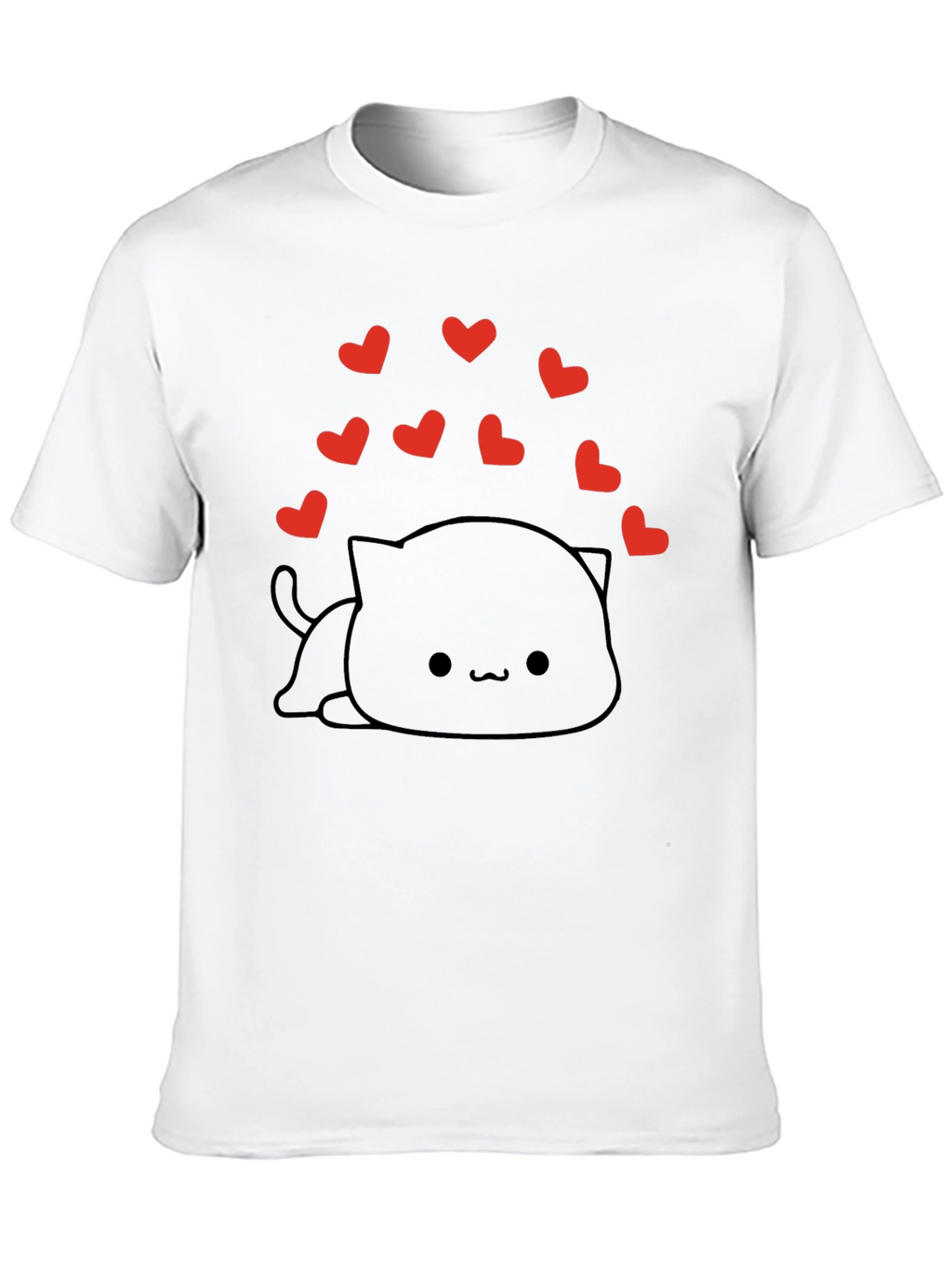 Cute Kawaii Cat with Hearts Black T-Shirt