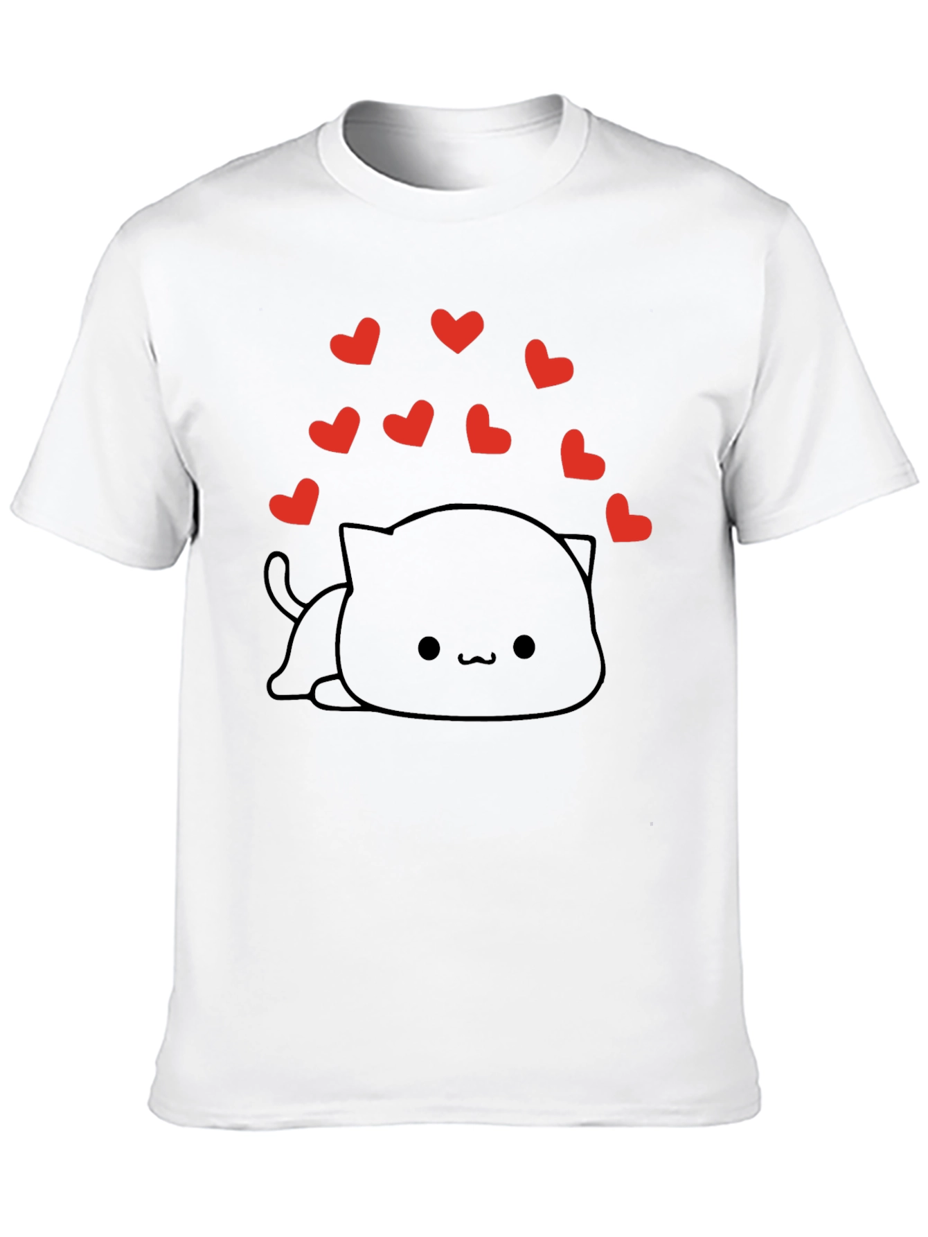 Cute Kawaii Cat with Hearts Black T-Shirt