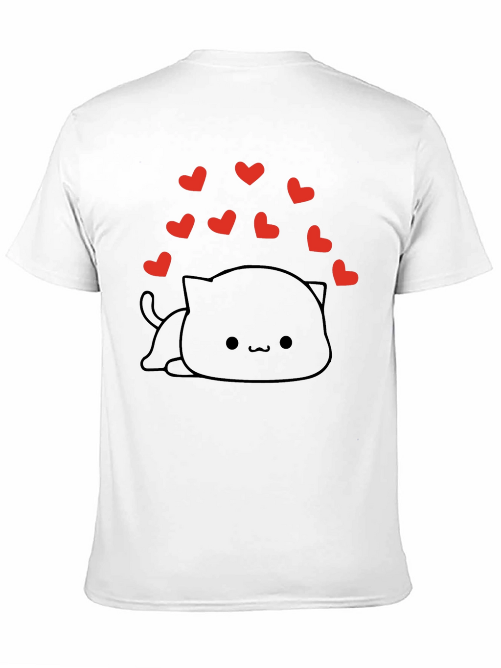 Cute Kawaii Cat with Hearts Black T-Shirt