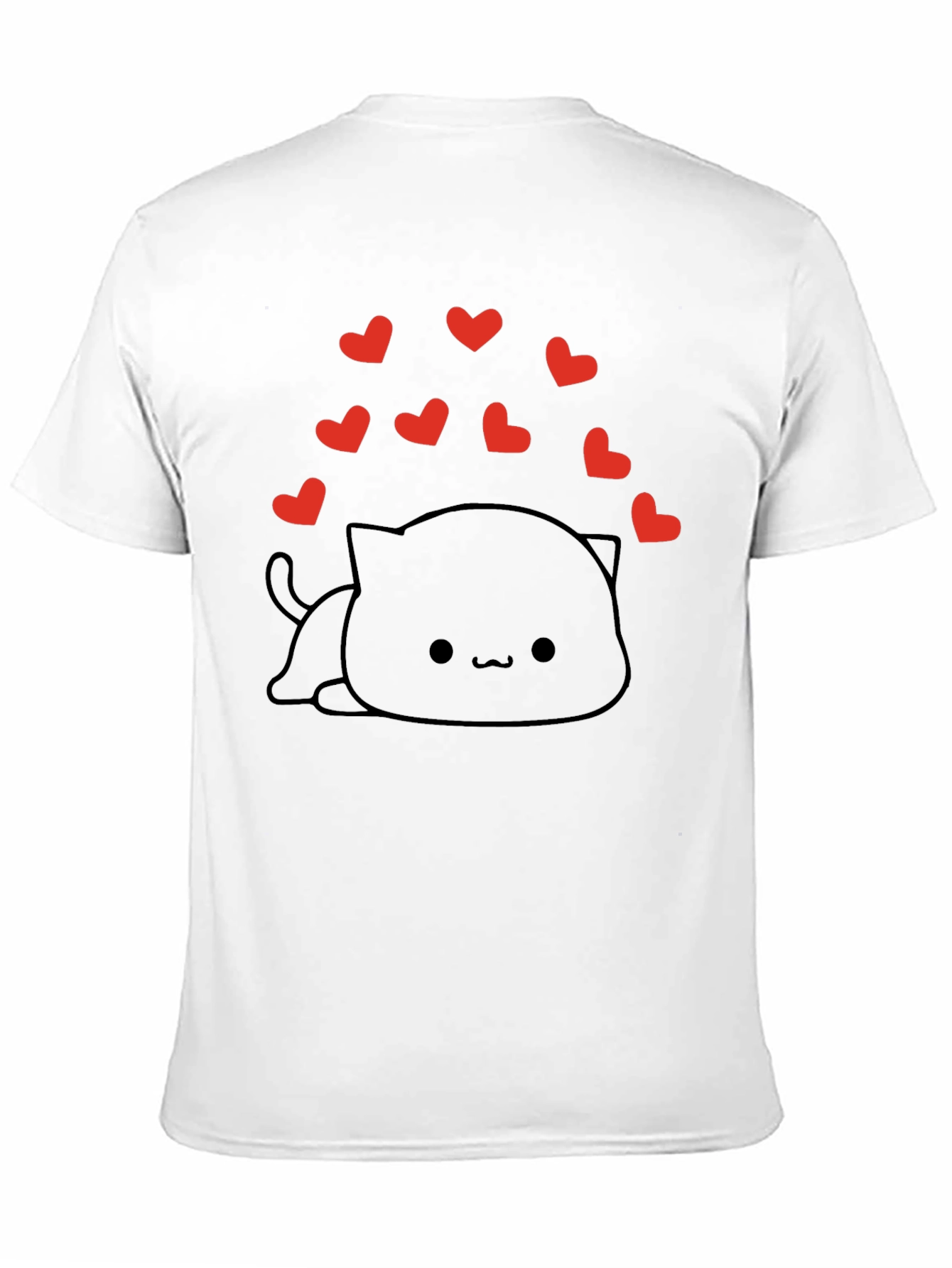 Cute Kawaii Cat with Hearts Black T-Shirt