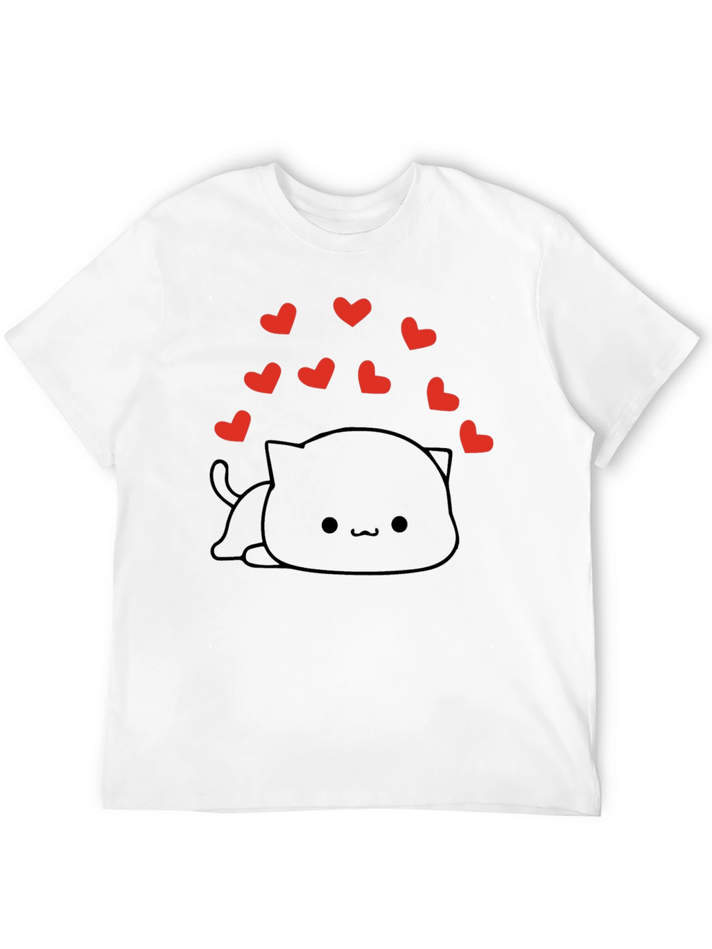 Cute Kawaii Cat with Hearts Black T-Shirt